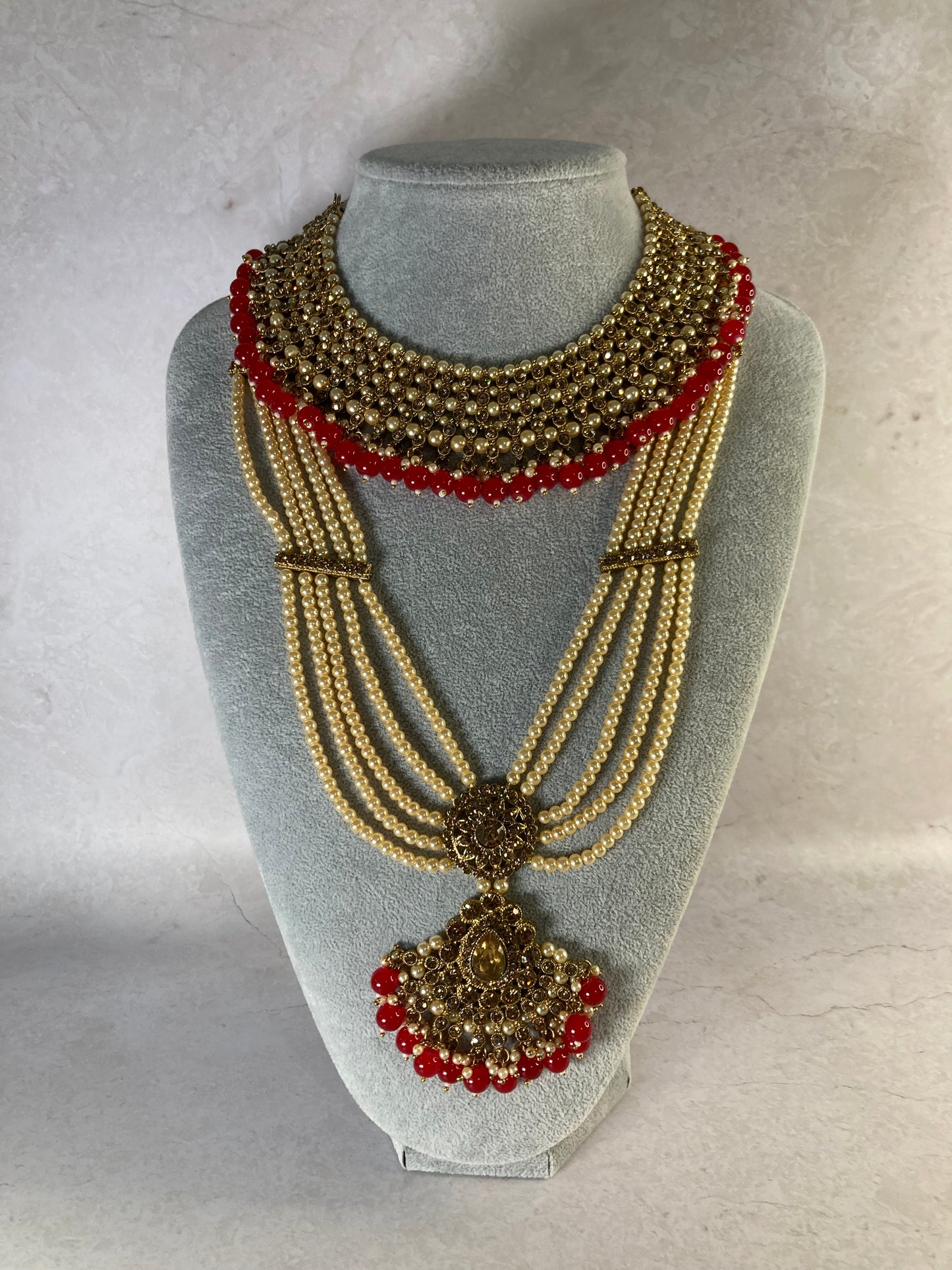 Riyasat Meenakari Kundan Pearl Set (ST128) (Red)