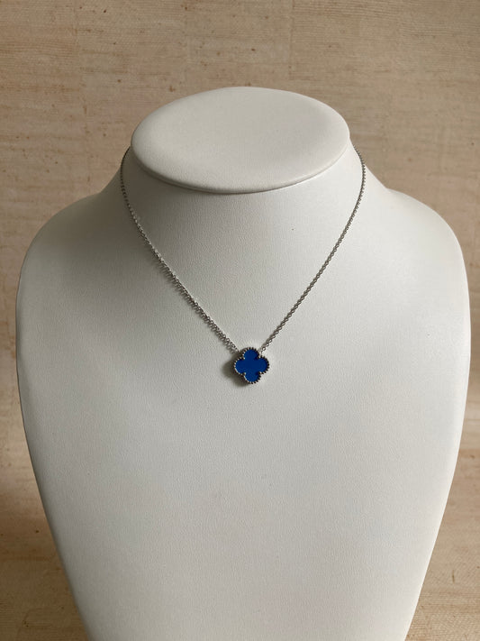 Blue Single Clover Silver Necklace (ST919)