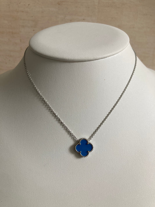 Blue Single Clover Silver Necklace (ST919)