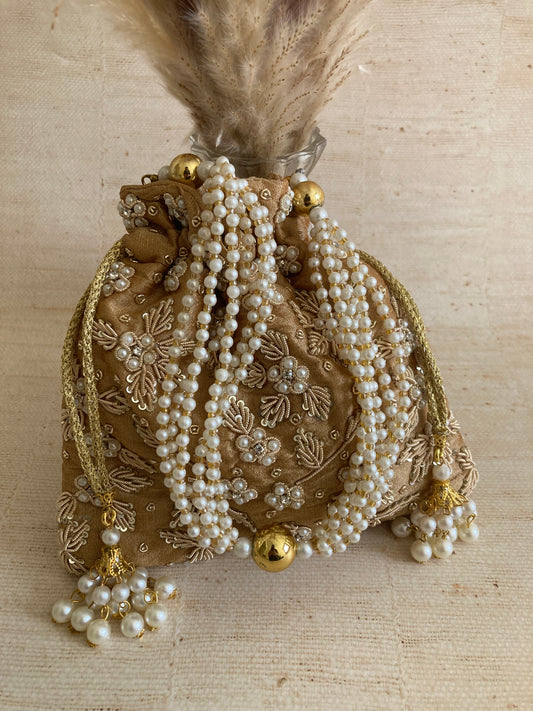 Simran Bronze Pearl Potli Bag (ST810)