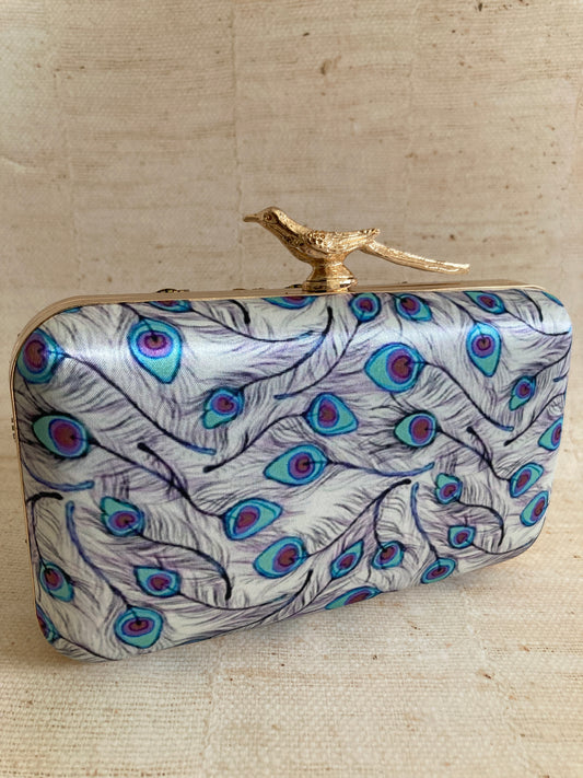 Luna Rectangular Digitally Printed Peacock Clutch (ST965)