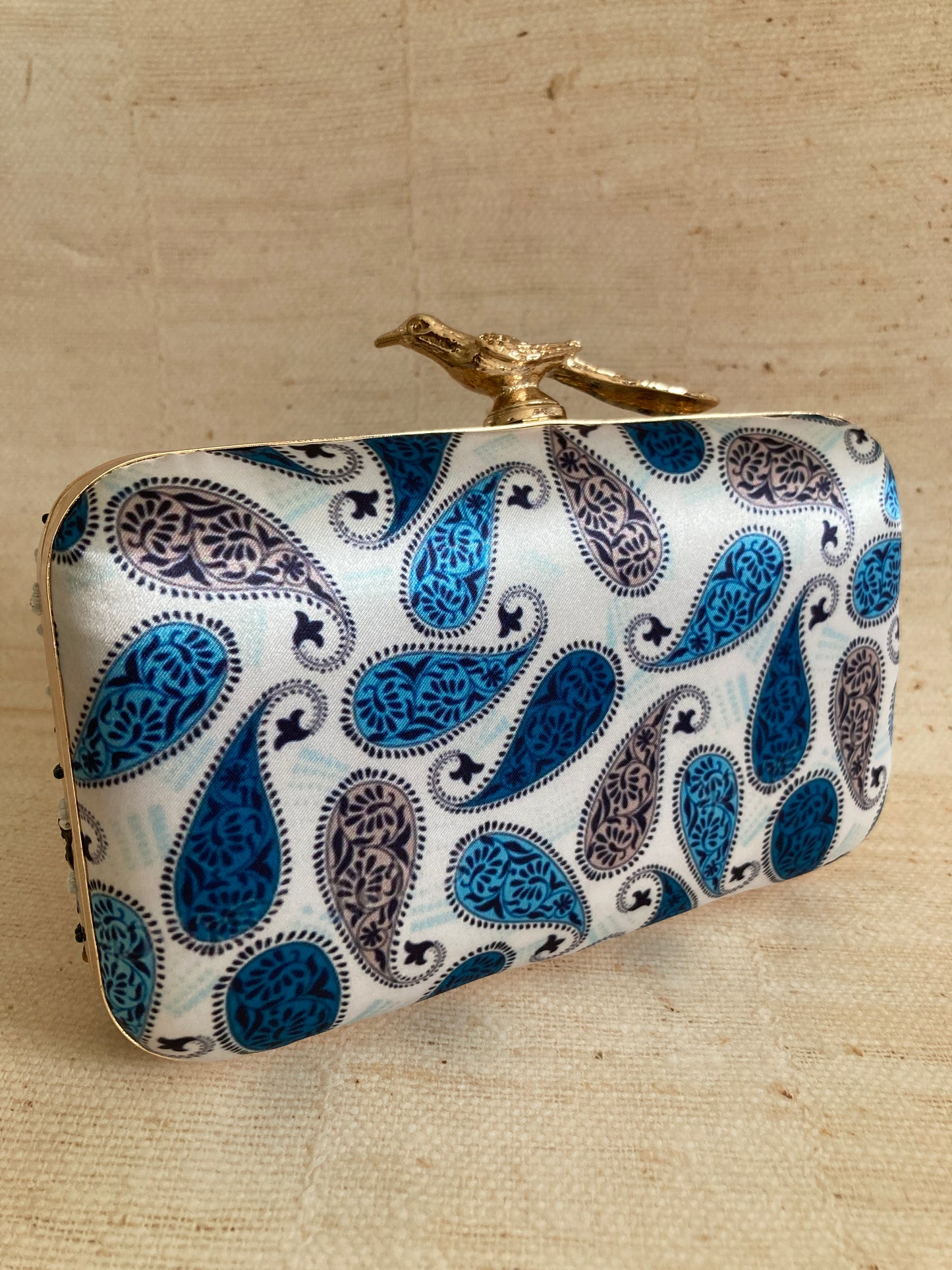 Ariel Rectangular Blue Bird Clasp Clutch (ST963)