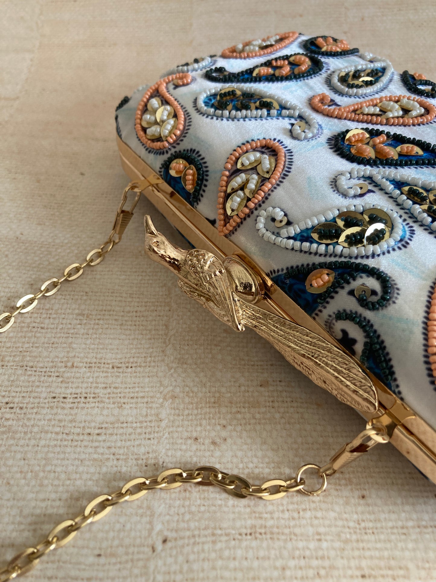 Ariel Rectangular Blue Bird Clasp Clutch (ST963)