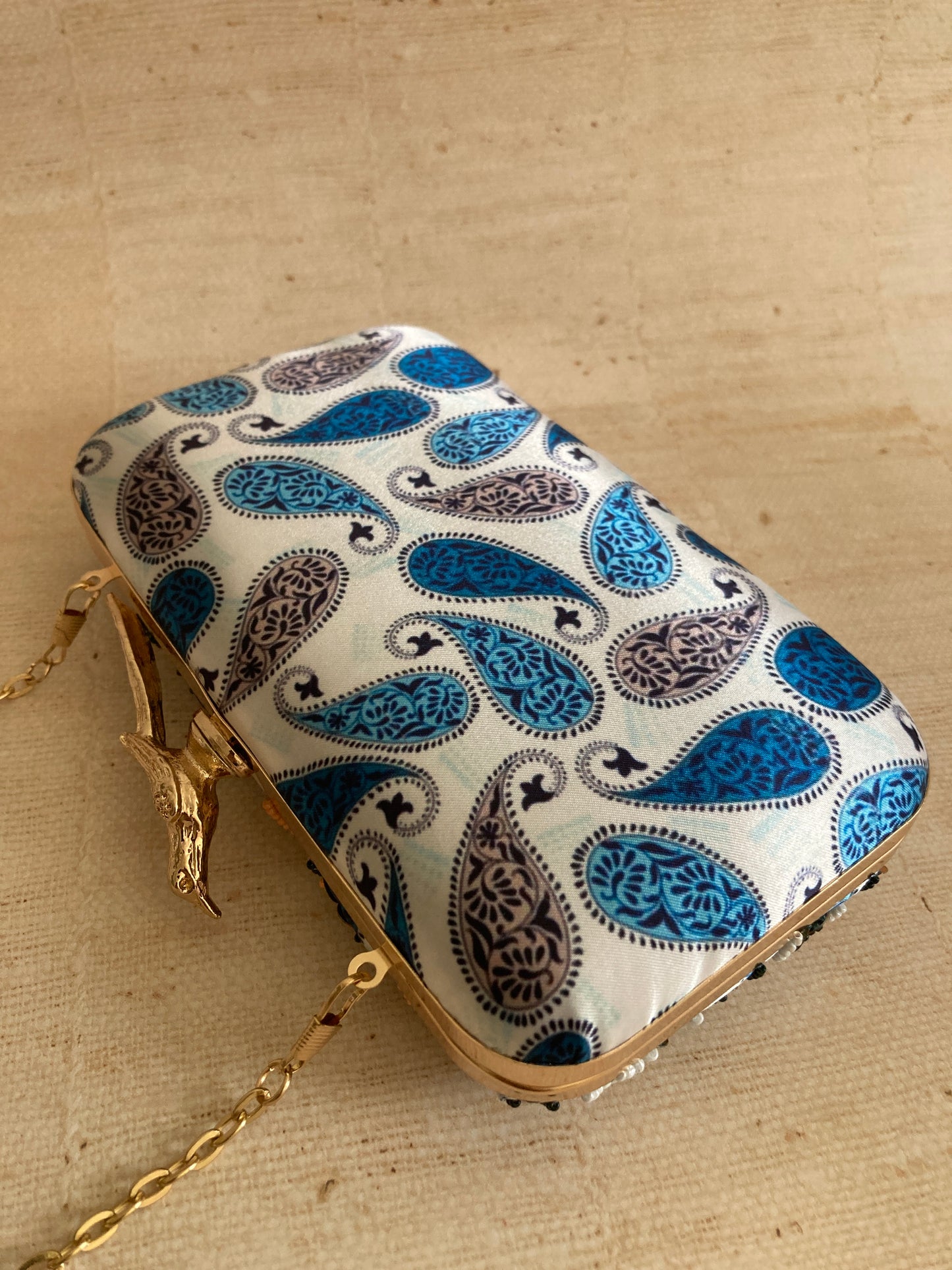 Ariel Rectangular Blue Bird Clasp Clutch (ST963)