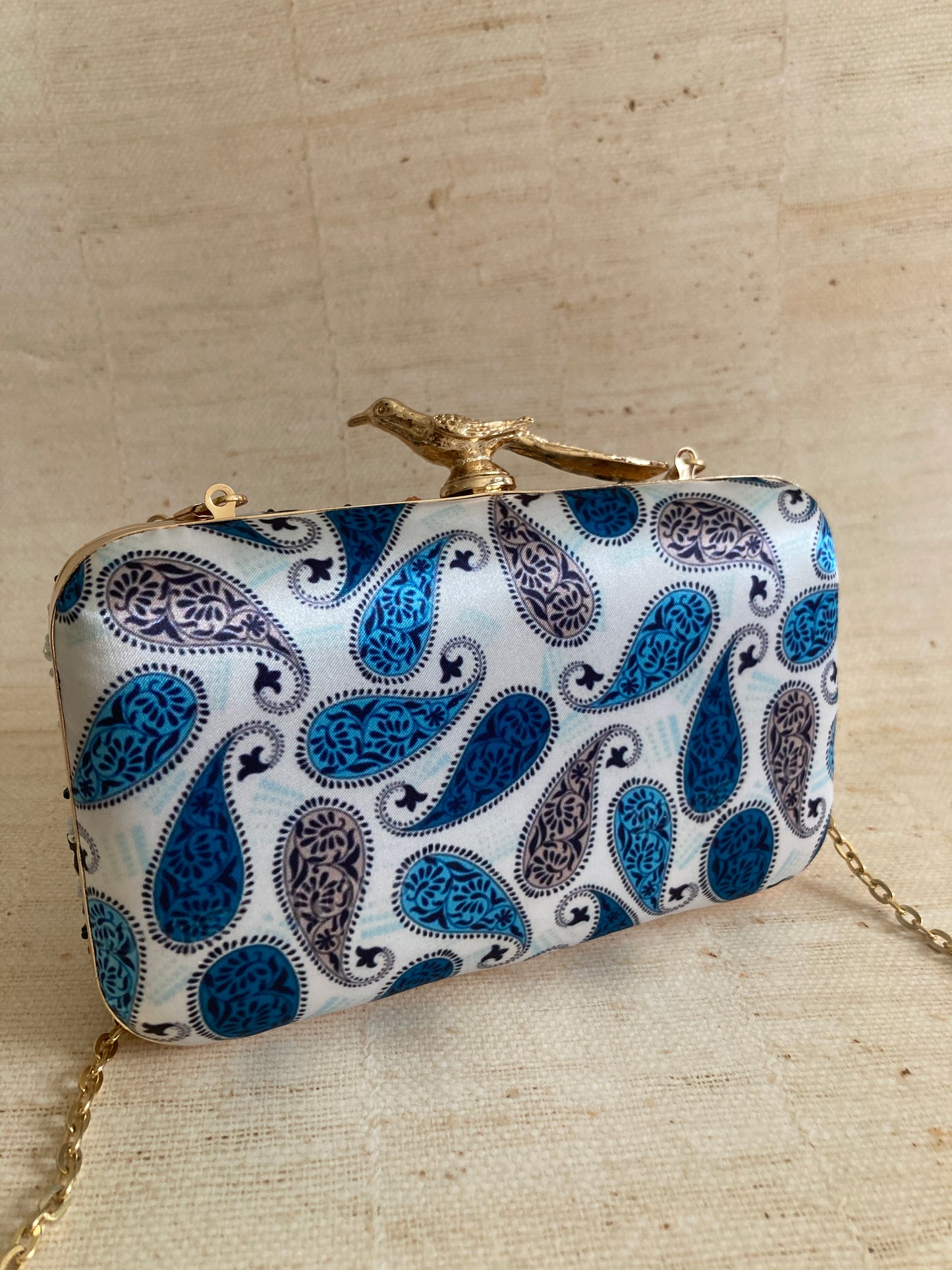 Ariel Rectangular Blue Bird Clasp Clutch (ST963)