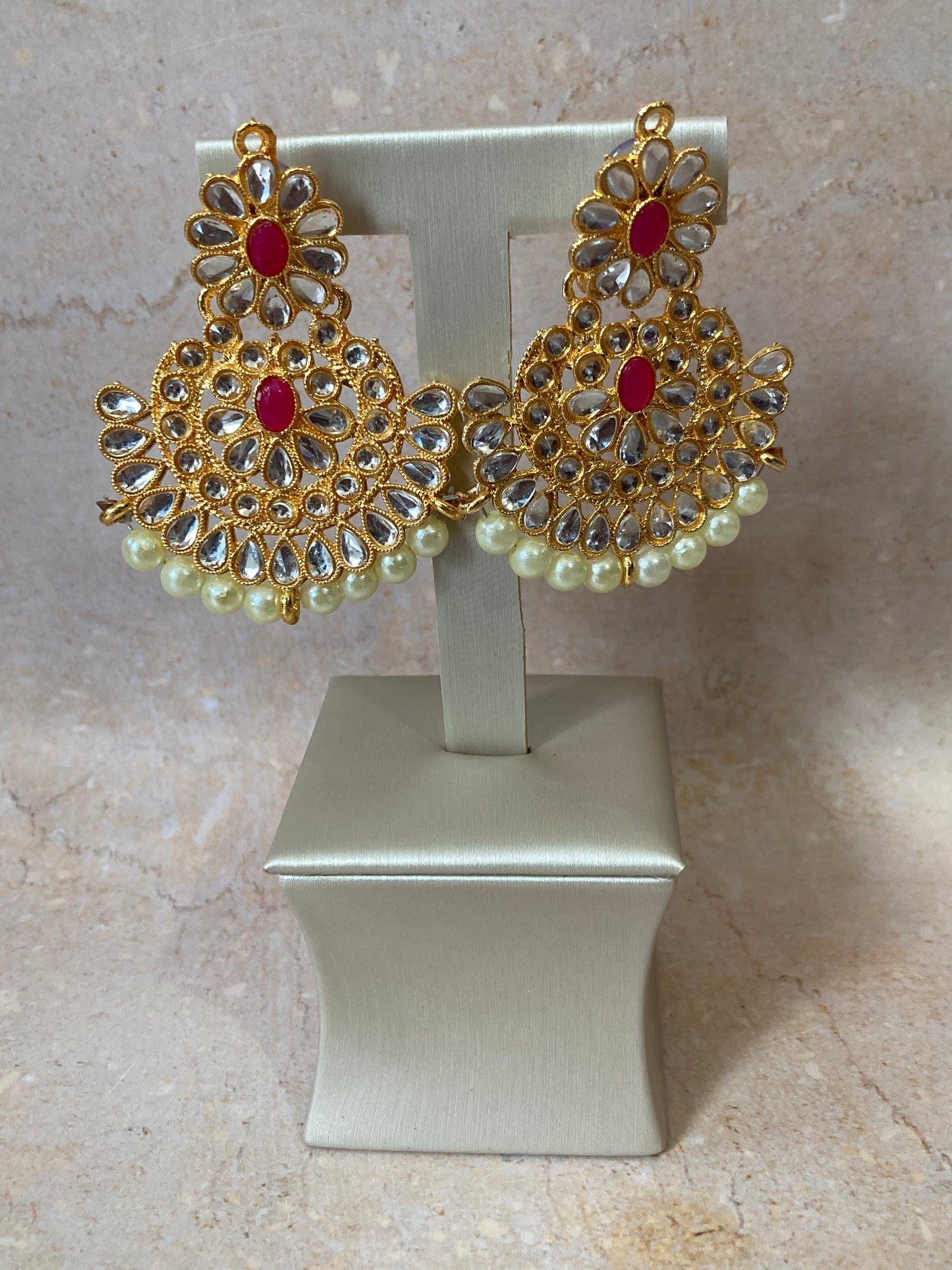 Alia Kundan & Pota Stone Gold Plated Set (ST228)(Red)