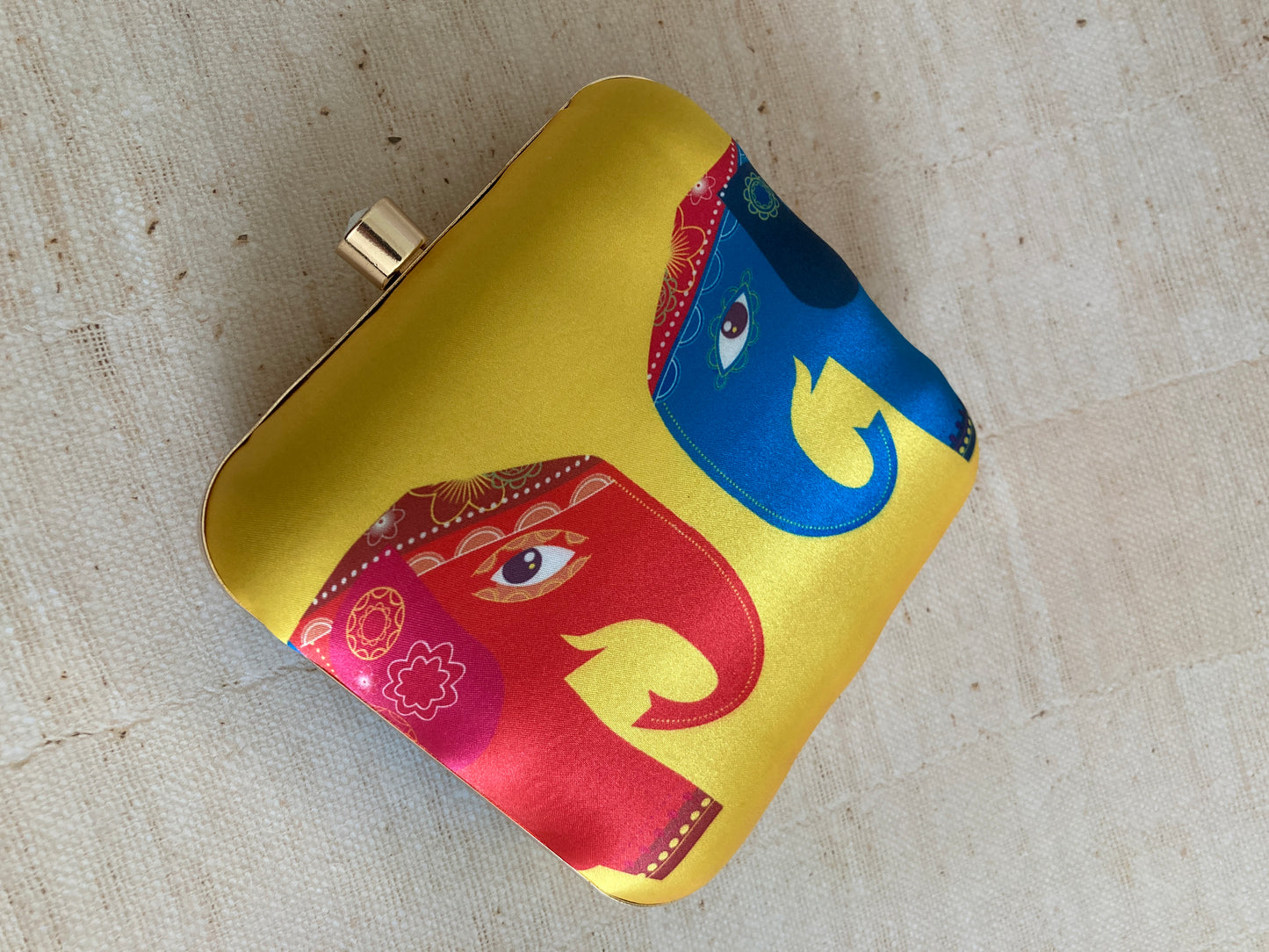 The Majestic Elephants Yellow Square Clutch (ST298)