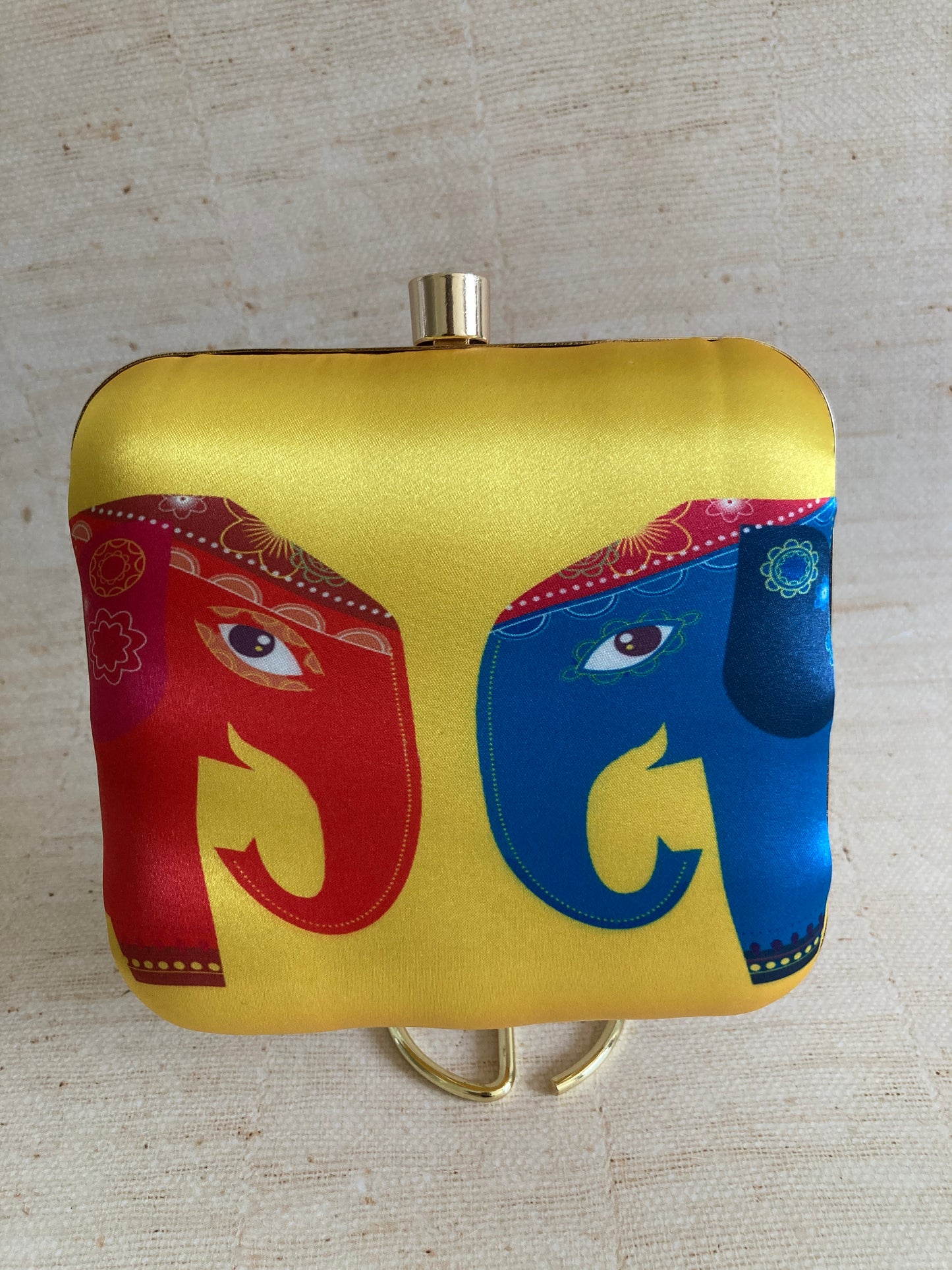 The Majestic Elephants Yellow Square Clutch (ST298)