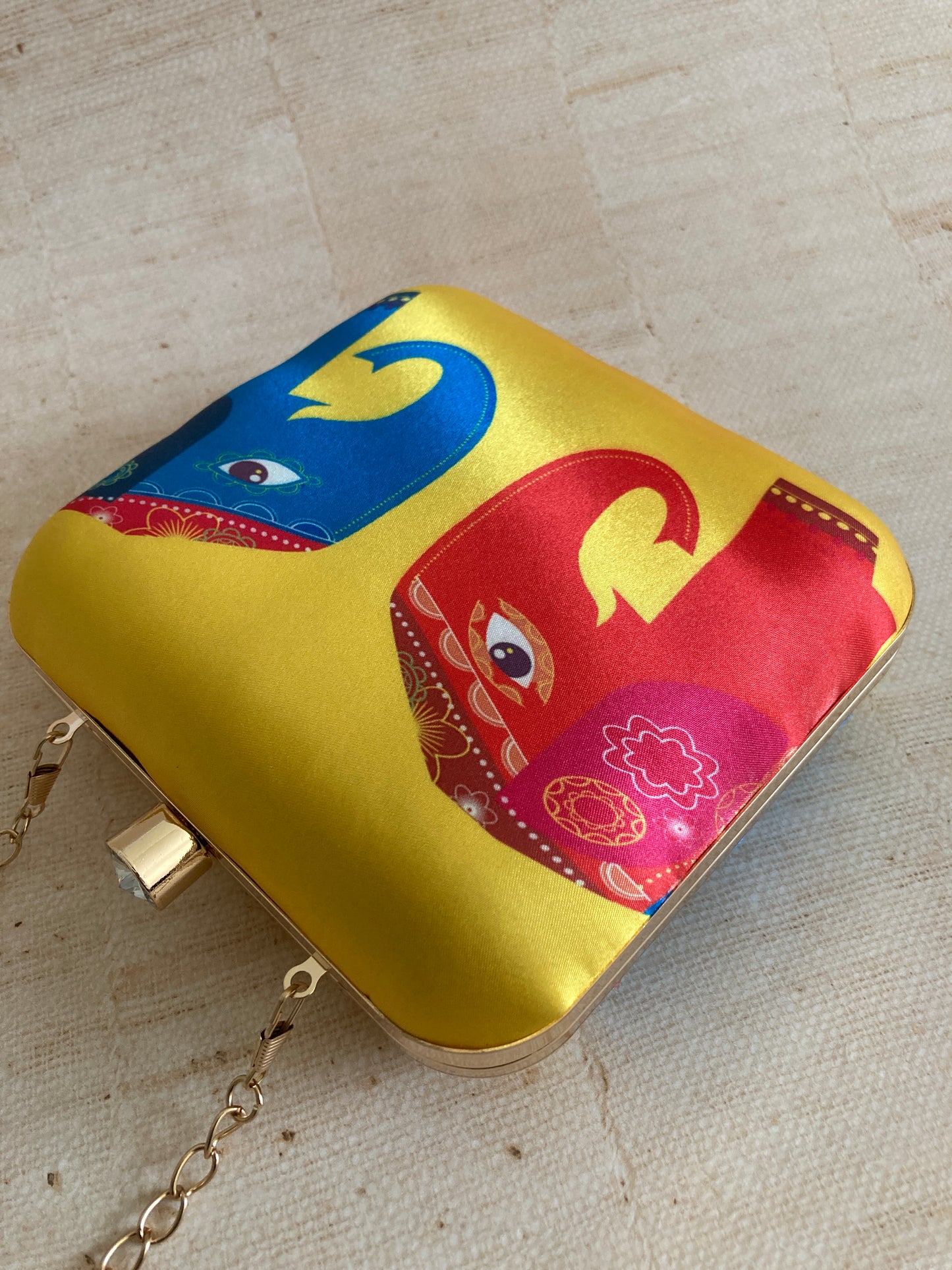 The Majestic Elephants Yellow Square Clutch (ST298)