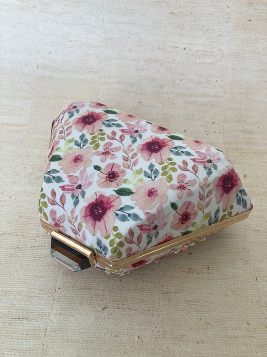 Multicoloured Amber Floral Pearl Mirror Clutch (ST294)