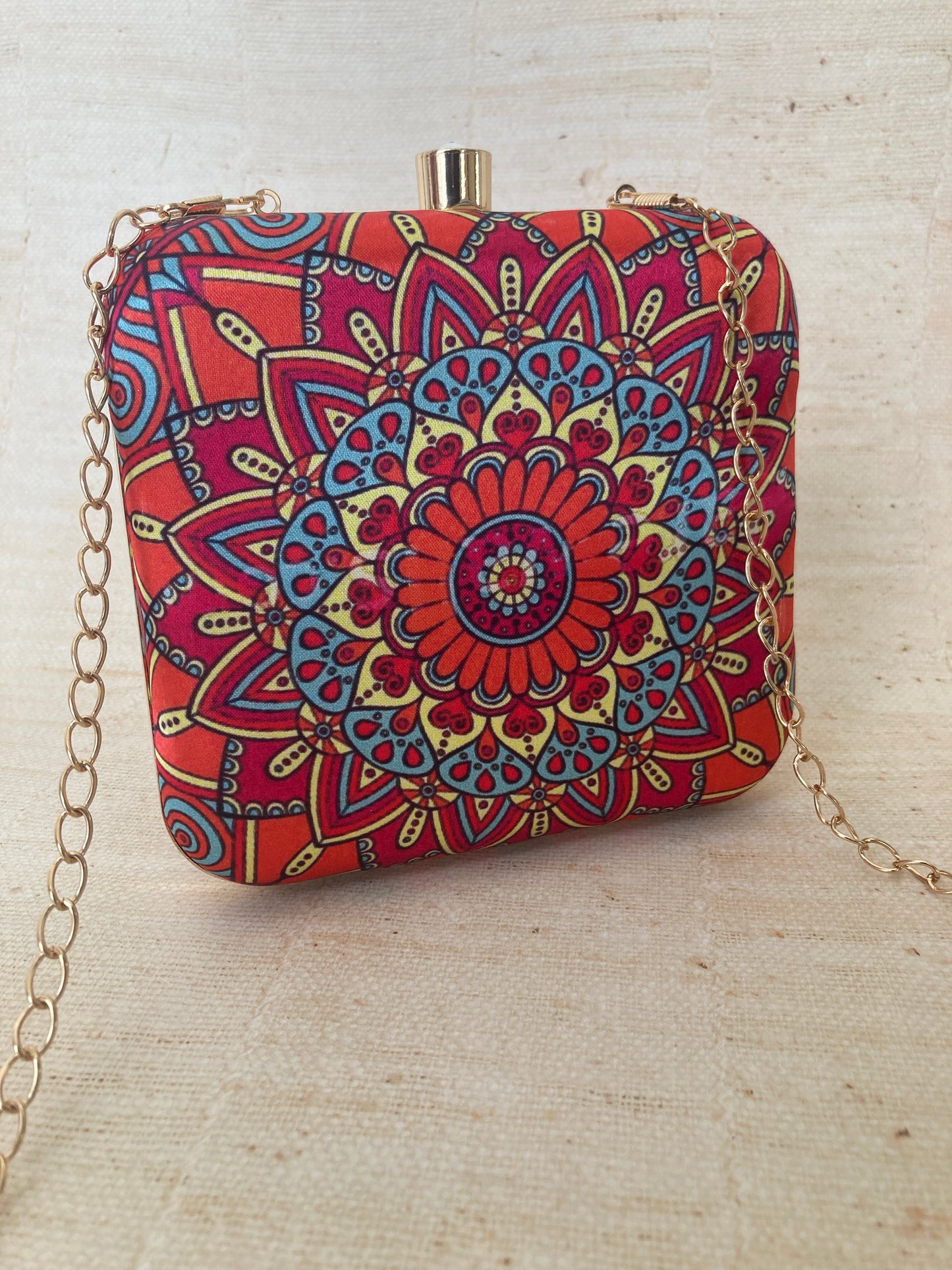 Devi Bright Orange Square Clutch (ST264)