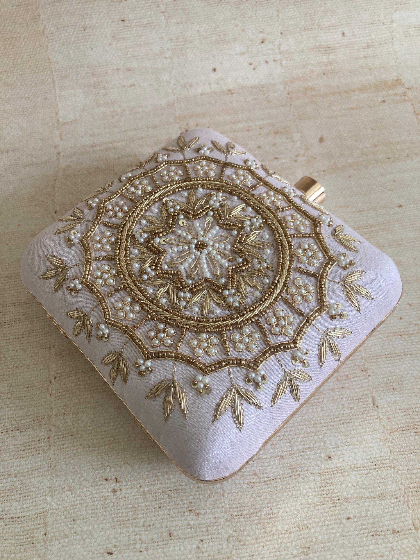 Kiran Light Pink Mandala Design Square Clutch (ST901)