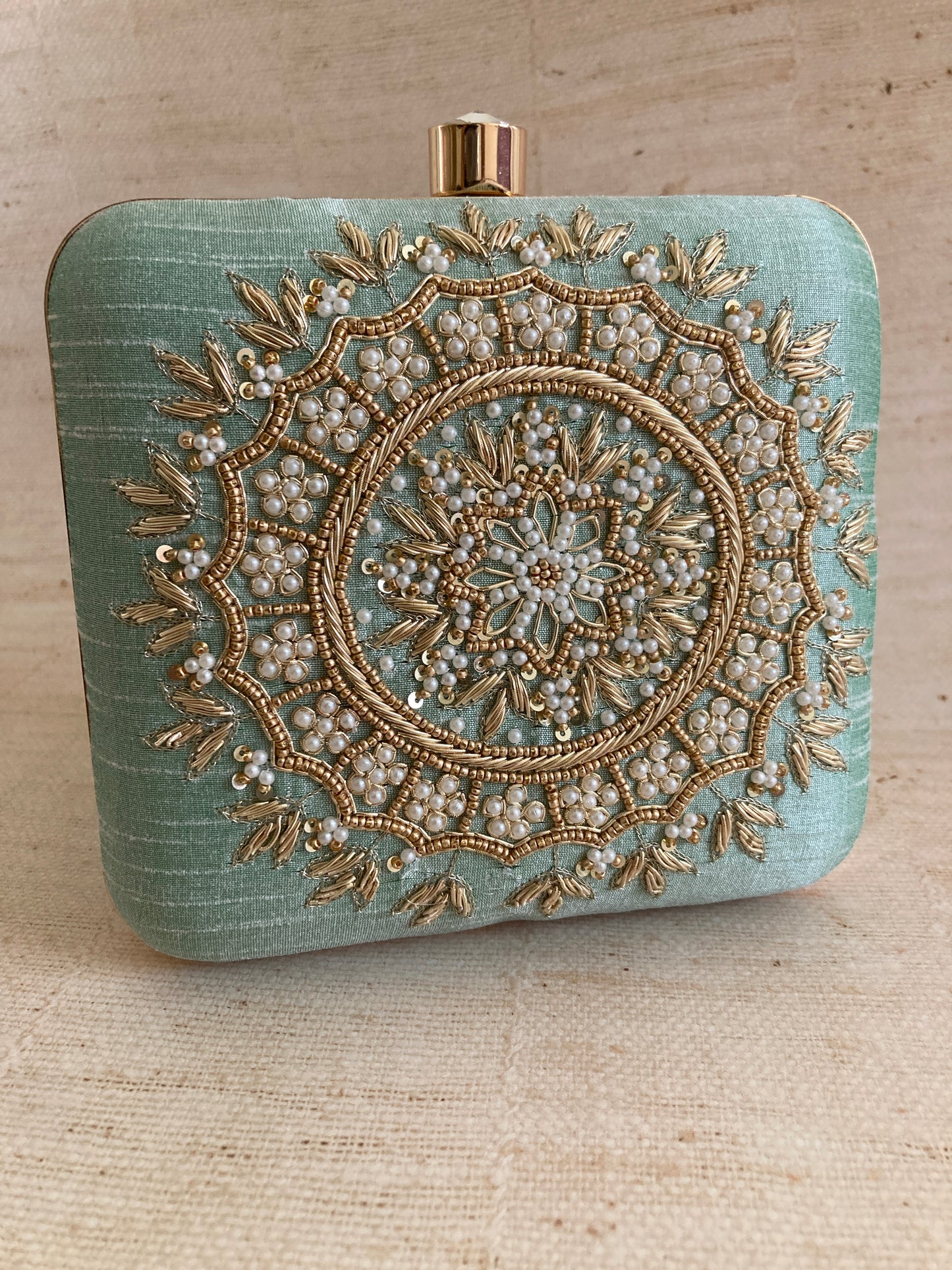 SALE Kiran Mint Green Mandala Design Square Clutch (ST901)