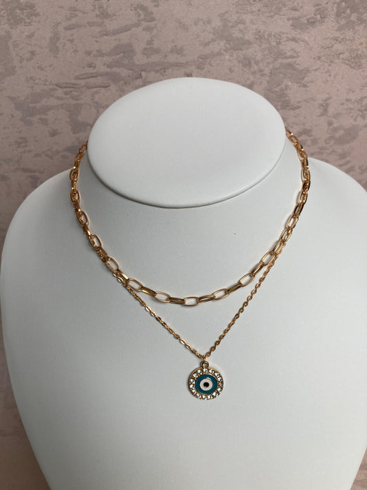 Round Evil Eye Layered Necklace (ST194)