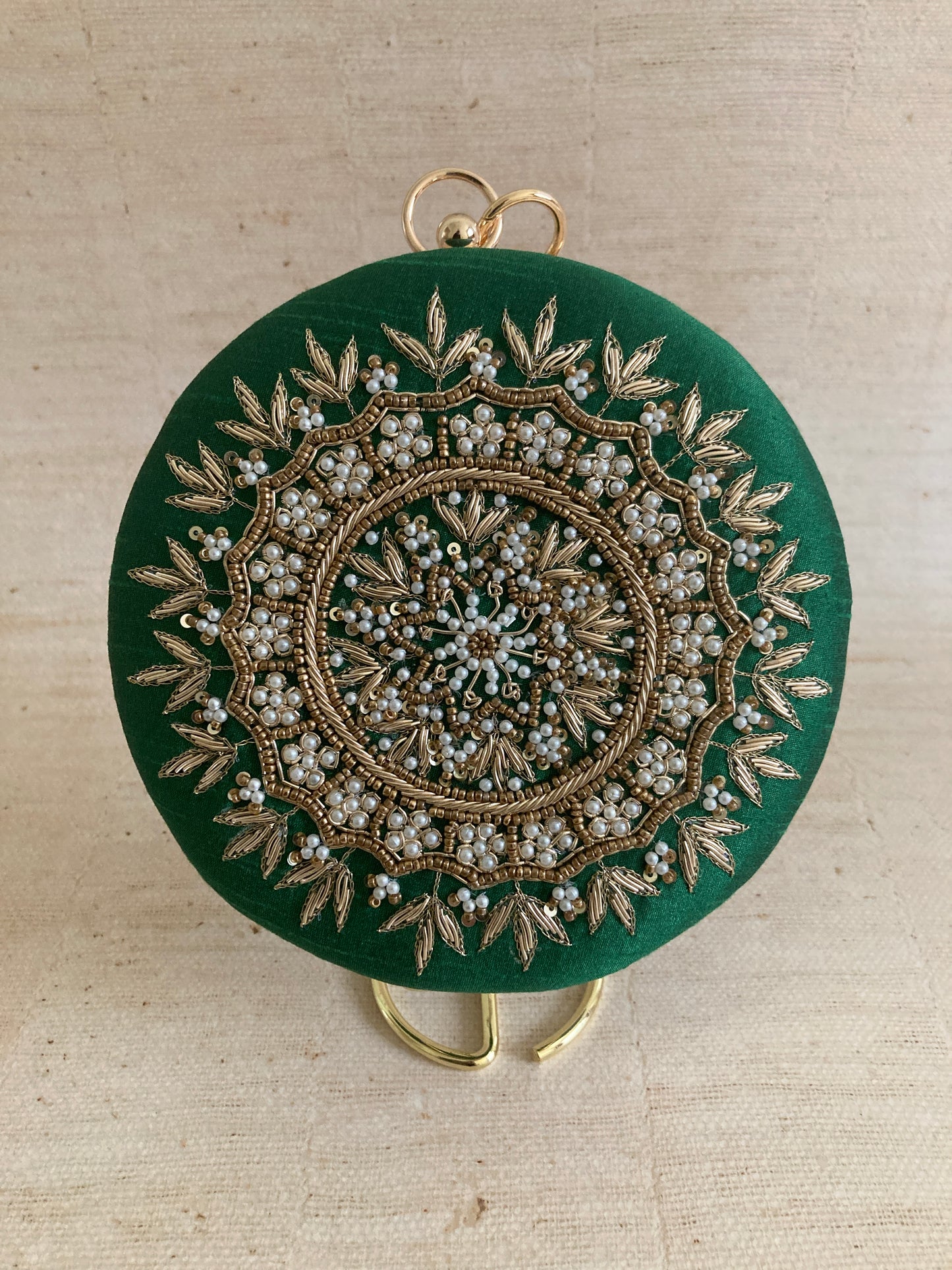 Aarza Peacock Green Bangle Clutch (ST735)