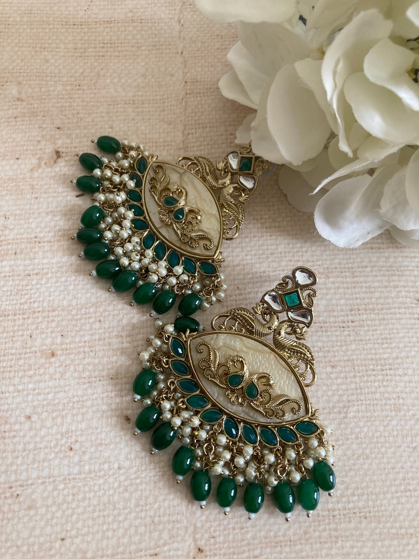 Gauri Green Peacock Indian Earrings (ST972)