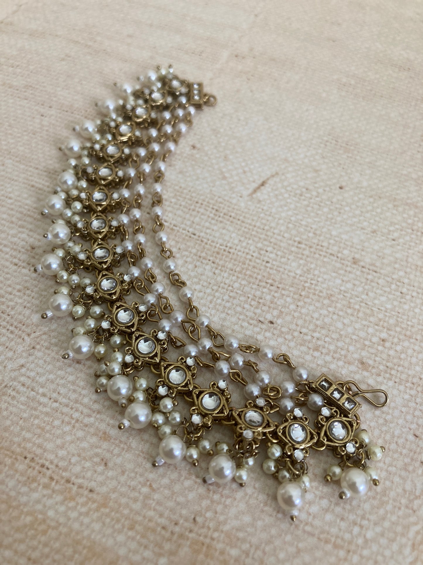 Antique Kundan Pearl Ear Chains/Kaan Chain (ST975)