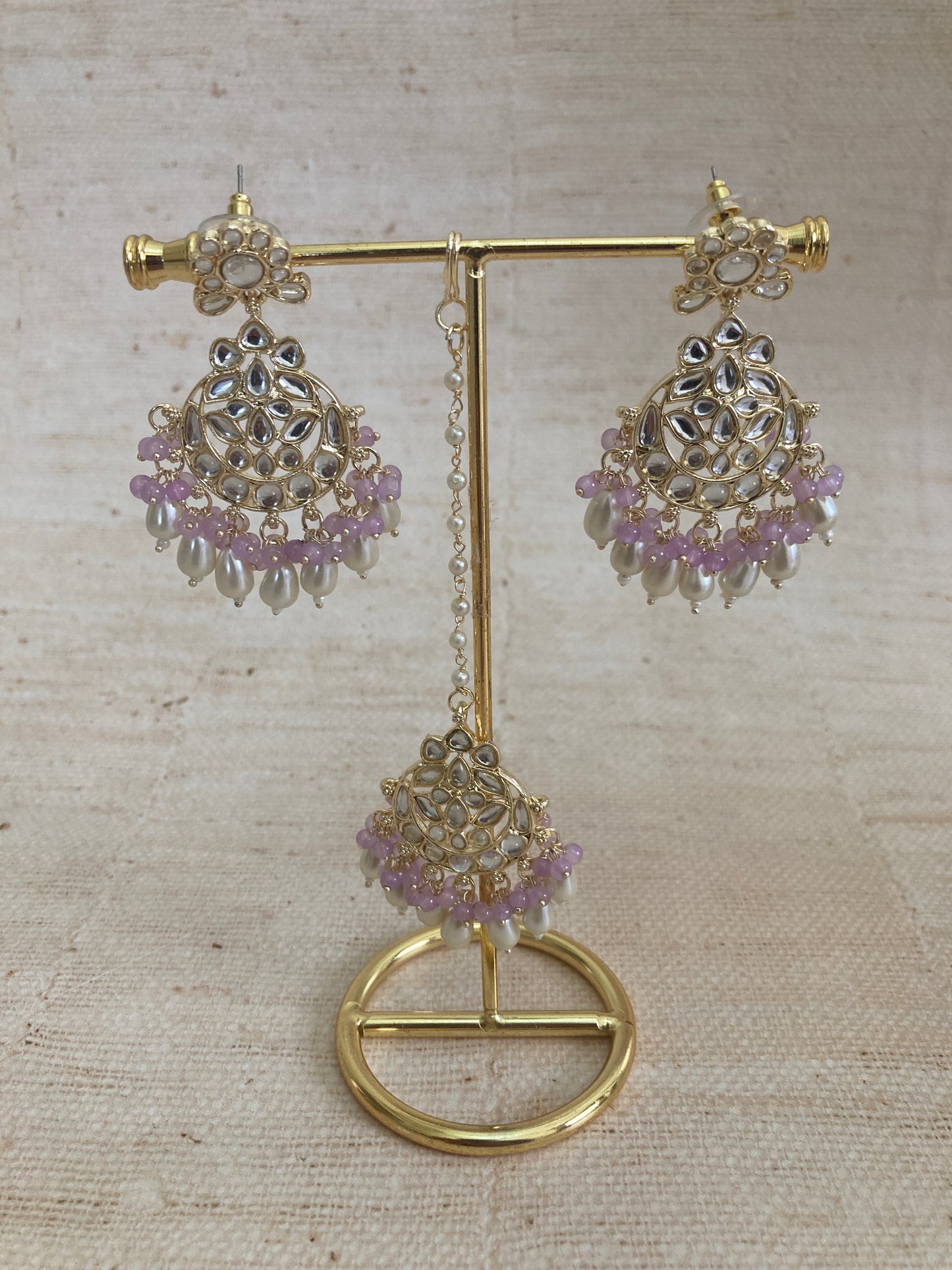 Noor Purple Gold Plated Kundan Earrings And Tikka Set (ST979)