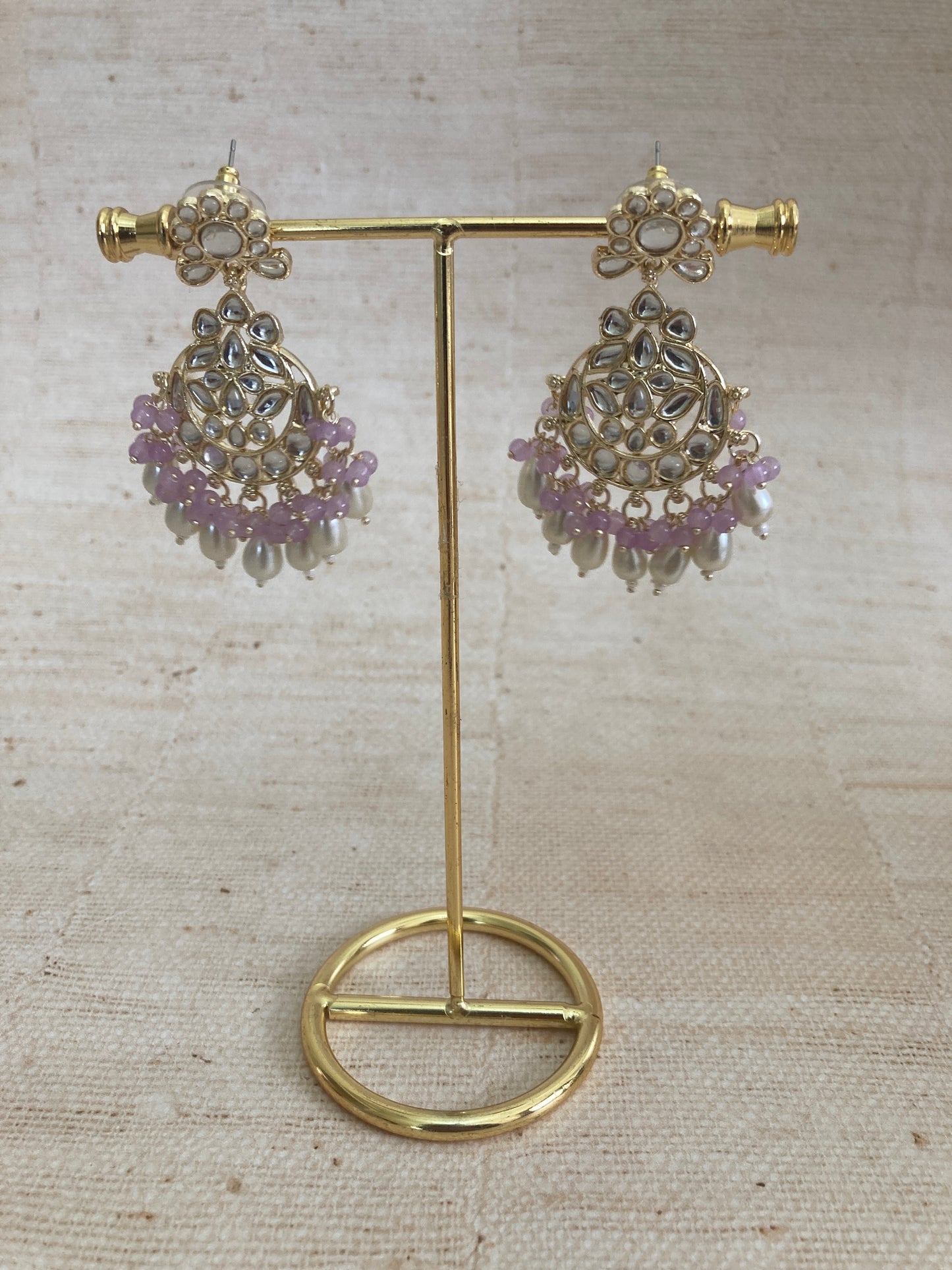 Noor Purple Gold Plated Kundan Earrings And Tikka Set (ST979)