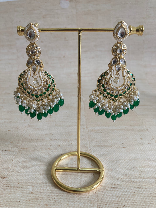 Tahmina Meenakari Green Gold Plated Indian Earrings (ST980)