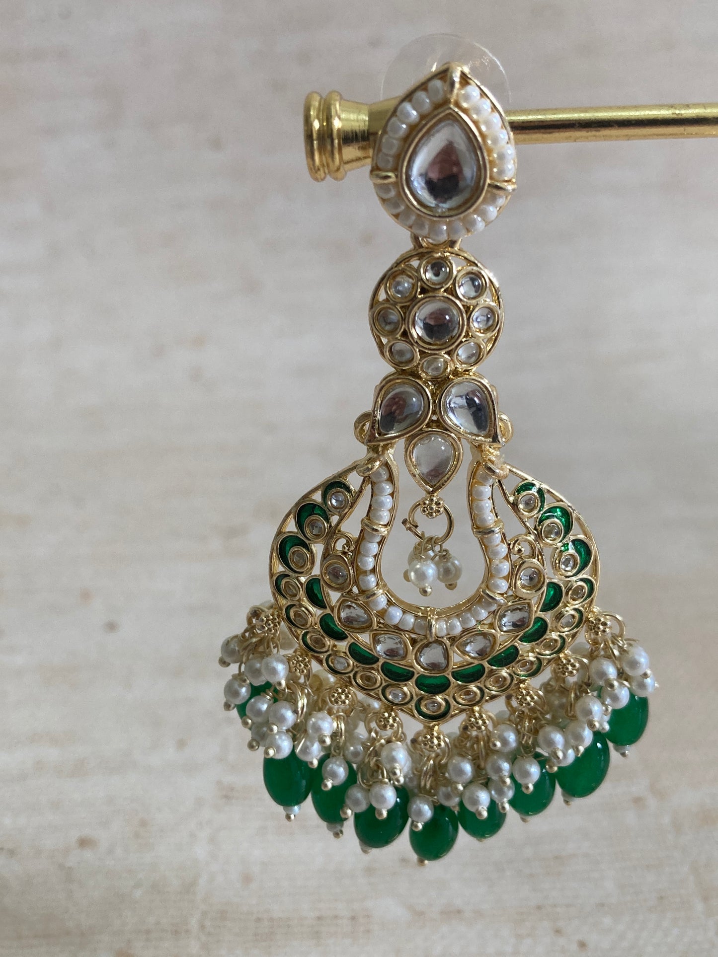 Tahmina Meenakari Green Gold Plated Indian Earrings (ST980)