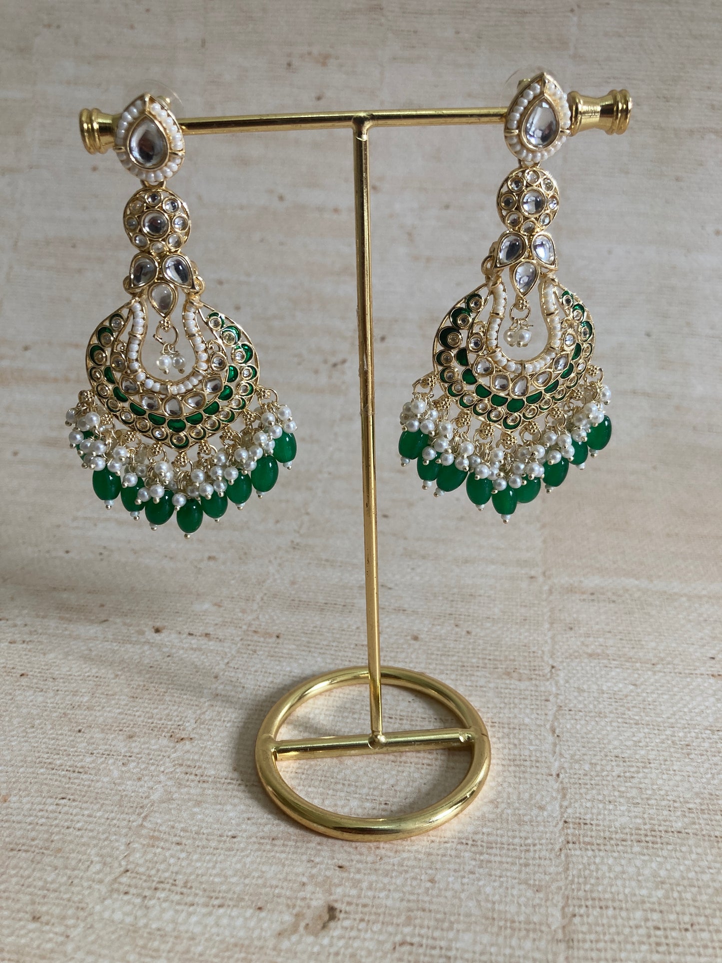 Tahmina Meenakari Green Gold Plated Indian Earrings (ST980)