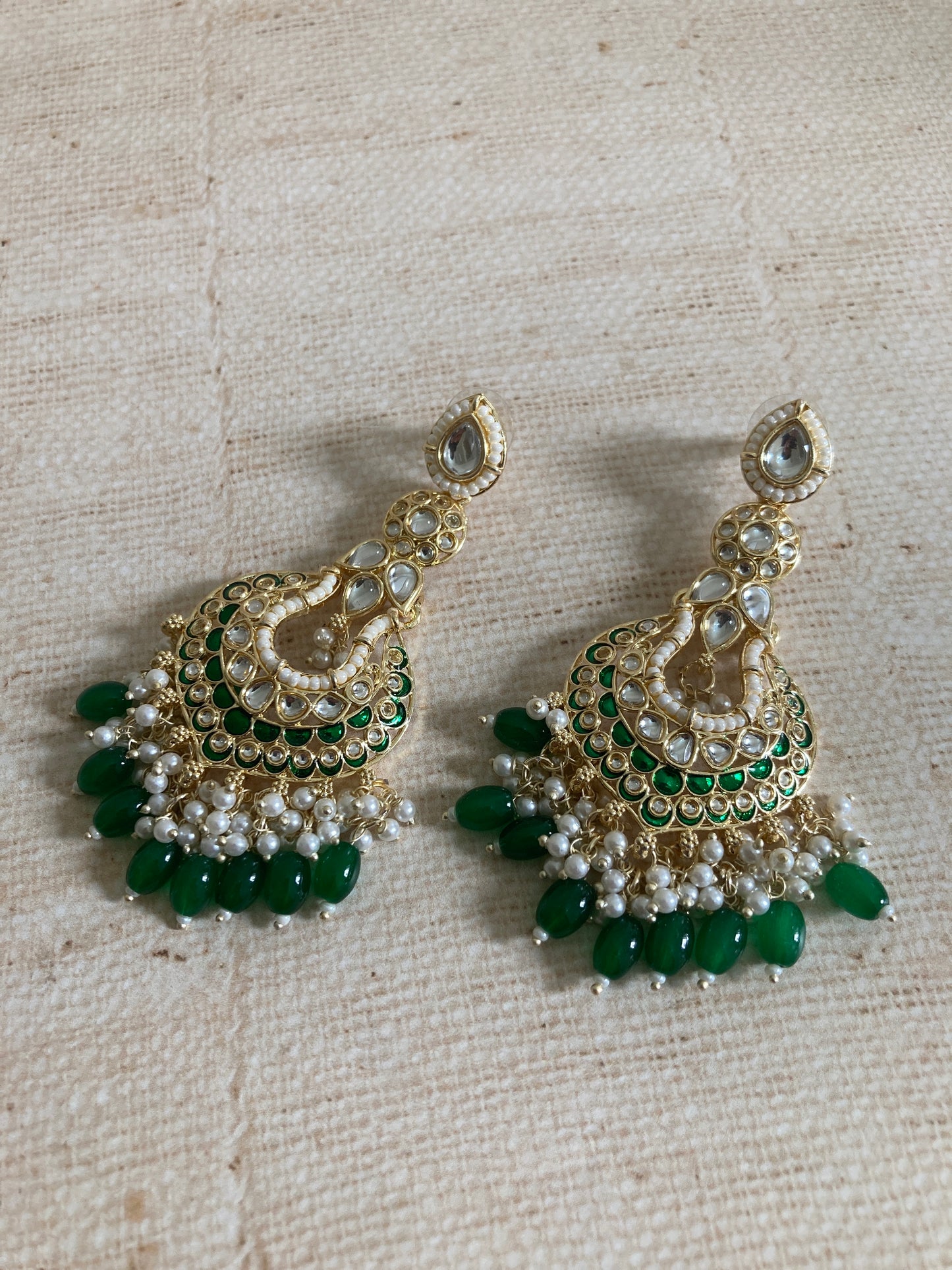 Tahmina Meenakari Green Gold Plated Indian Earrings (ST980)