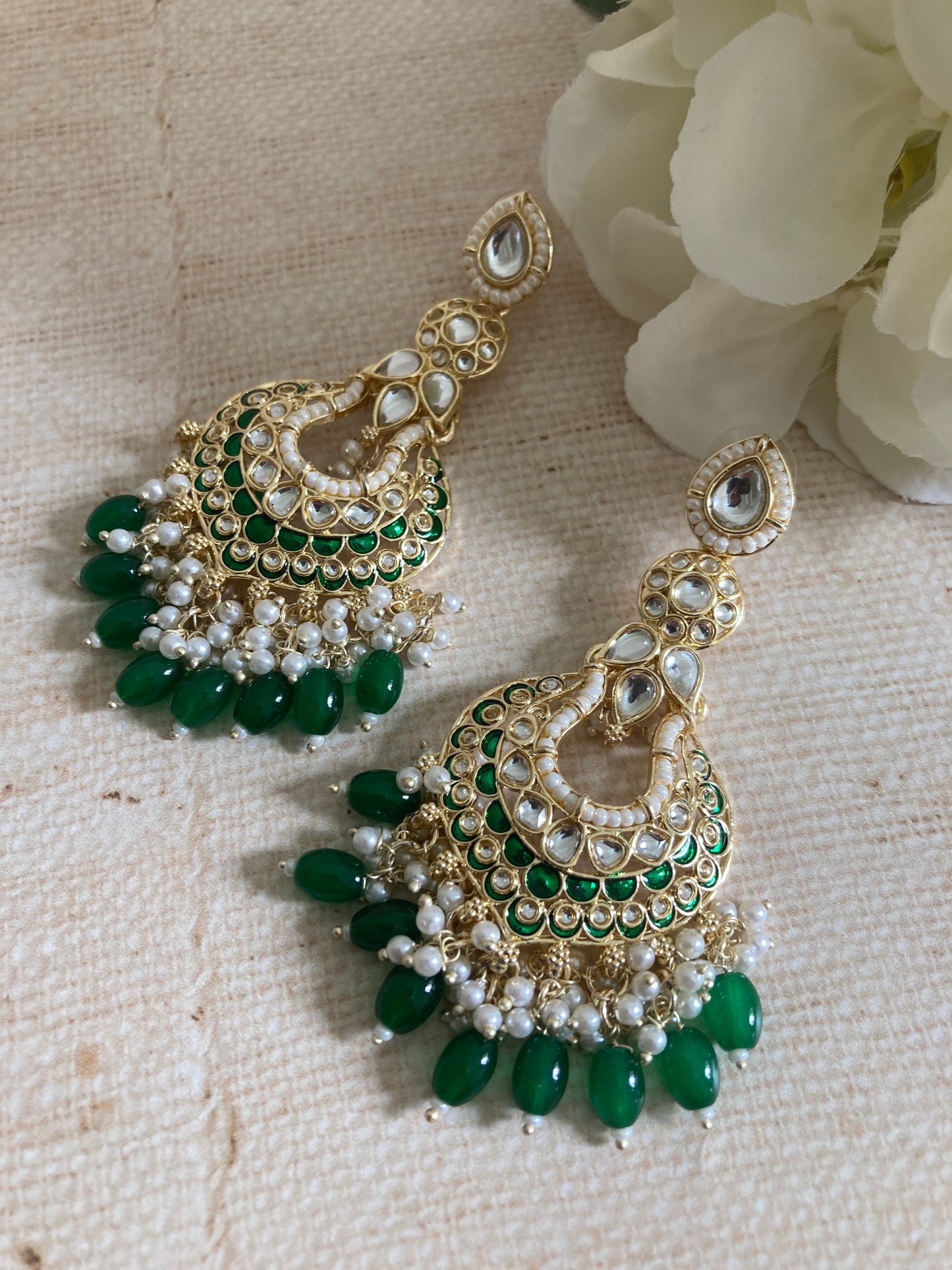 Tahmina Meenakari Green Gold Plated Indian Earrings (ST980)