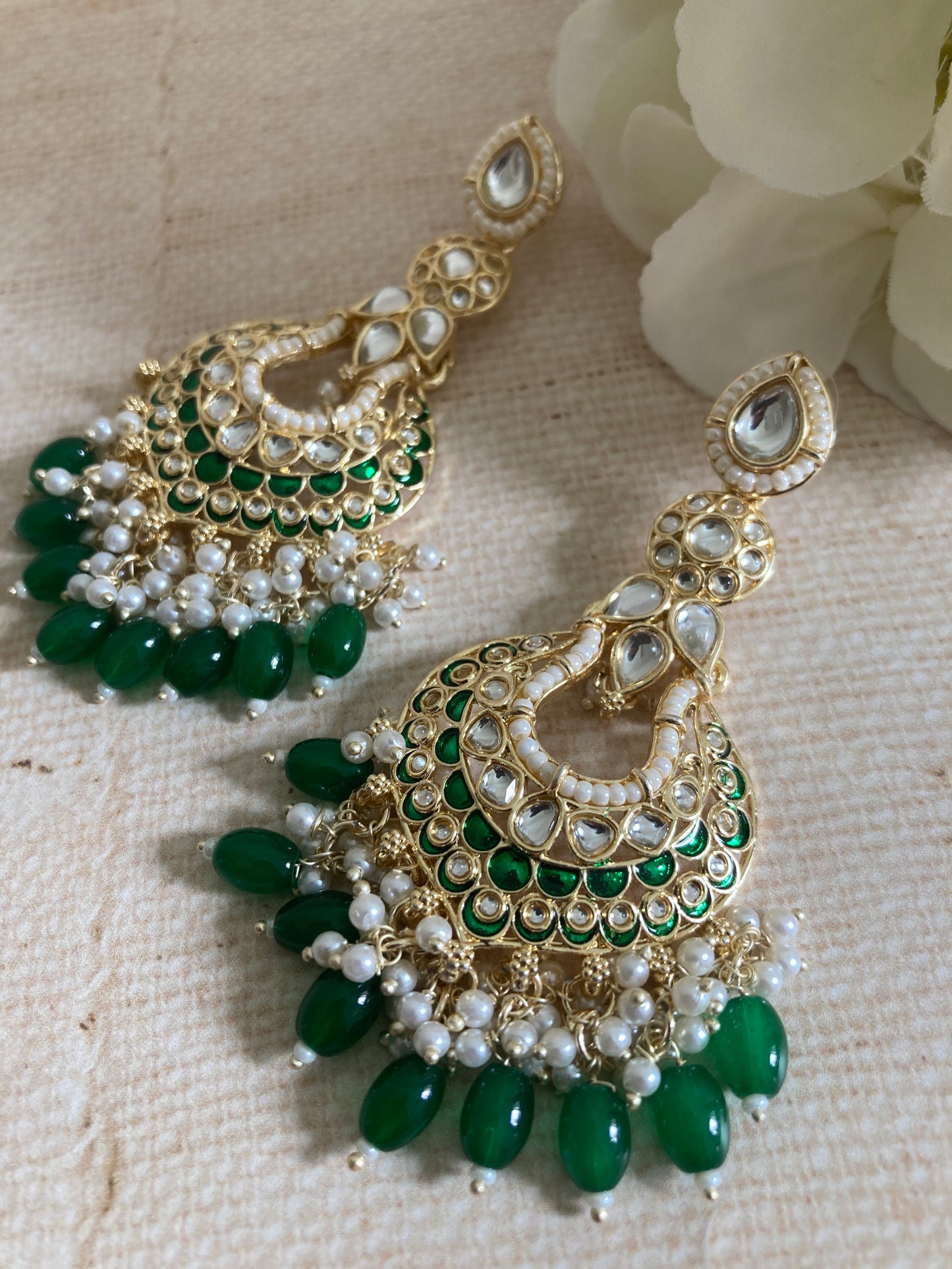 Tahmina Meenakari Green Gold Plated Indian Earrings (ST980)