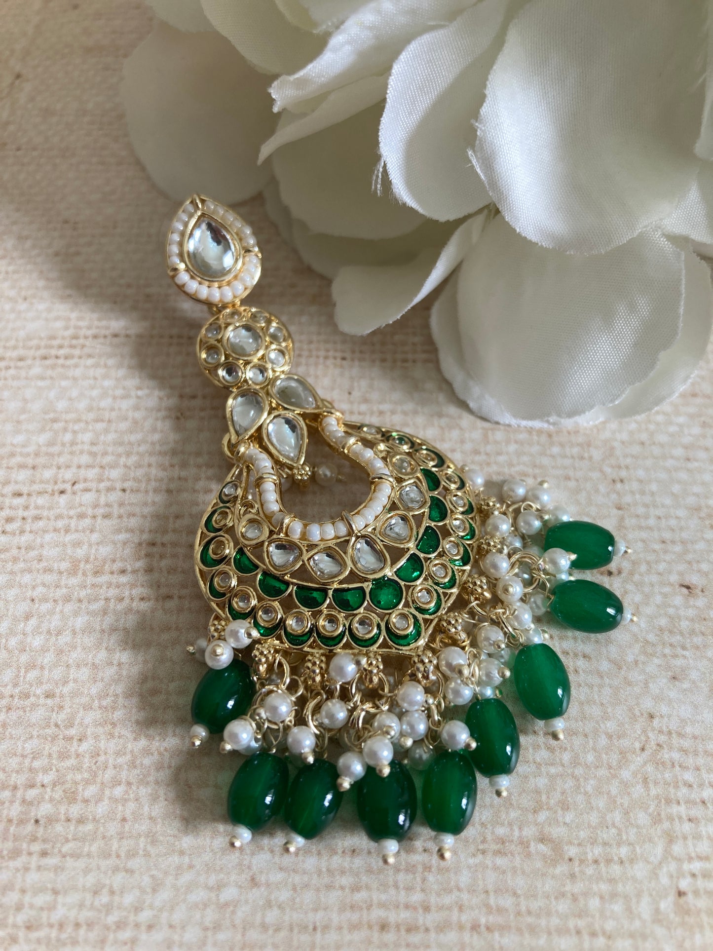 Tahmina Meenakari Green Gold Plated Indian Earrings (ST980)