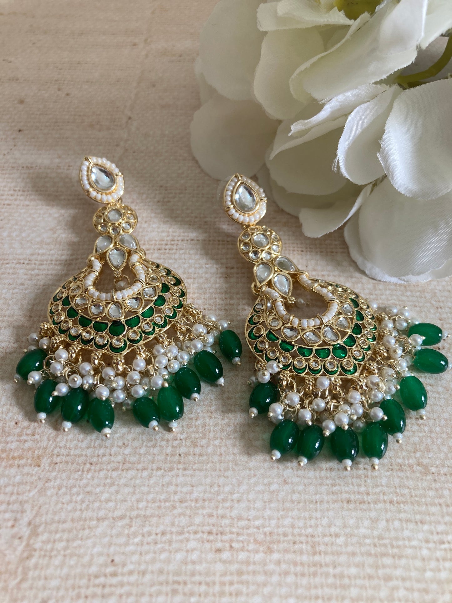 Tahmina Meenakari Green Gold Plated Indian Earrings (ST980)