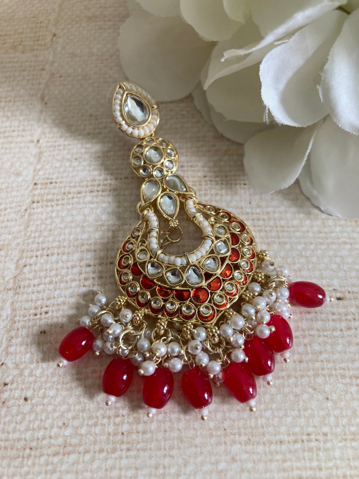 Tahmina Meenakari Red Gold Plated Indian Earrings (ST980)