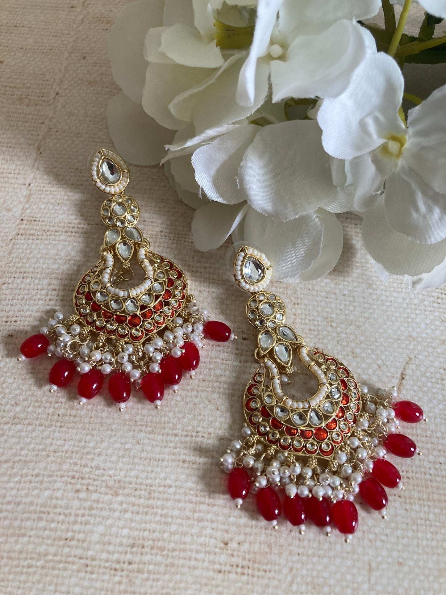 Tahmina Meenakari Red Gold Plated Indian Earrings (ST980)