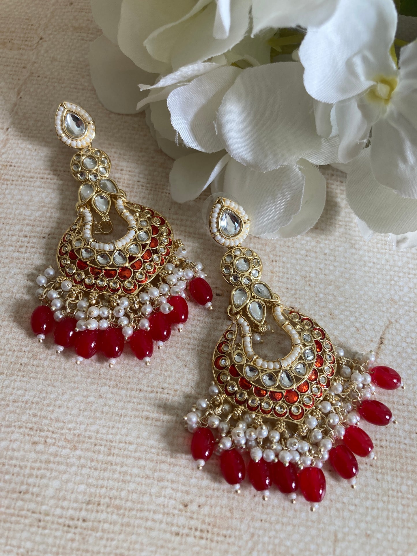 Tahmina Meenakari Red Gold Plated Indian Earrings (ST980)