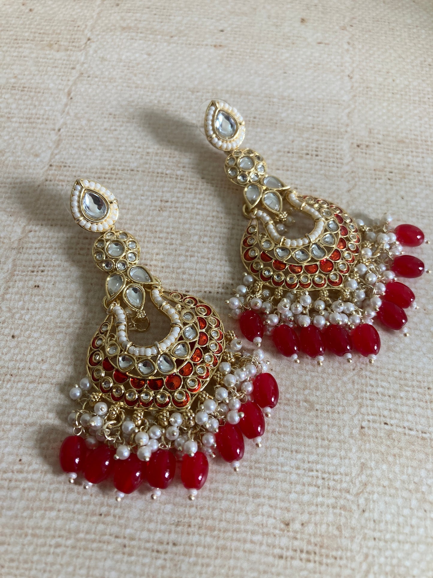 Tahmina Meenakari Red Gold Plated Indian Earrings (ST980)