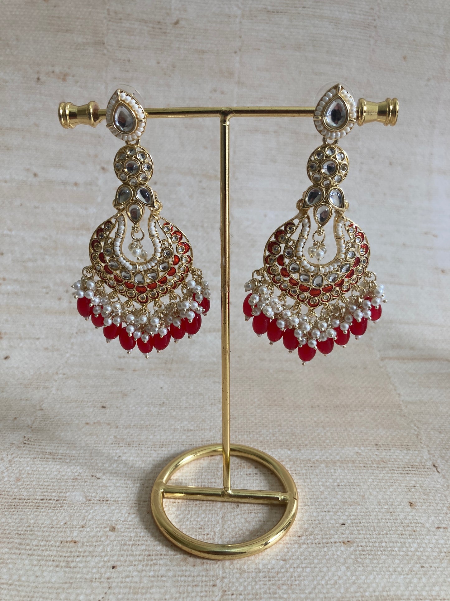 Tahmina Meenakari Red Gold Plated Indian Earrings (ST980)