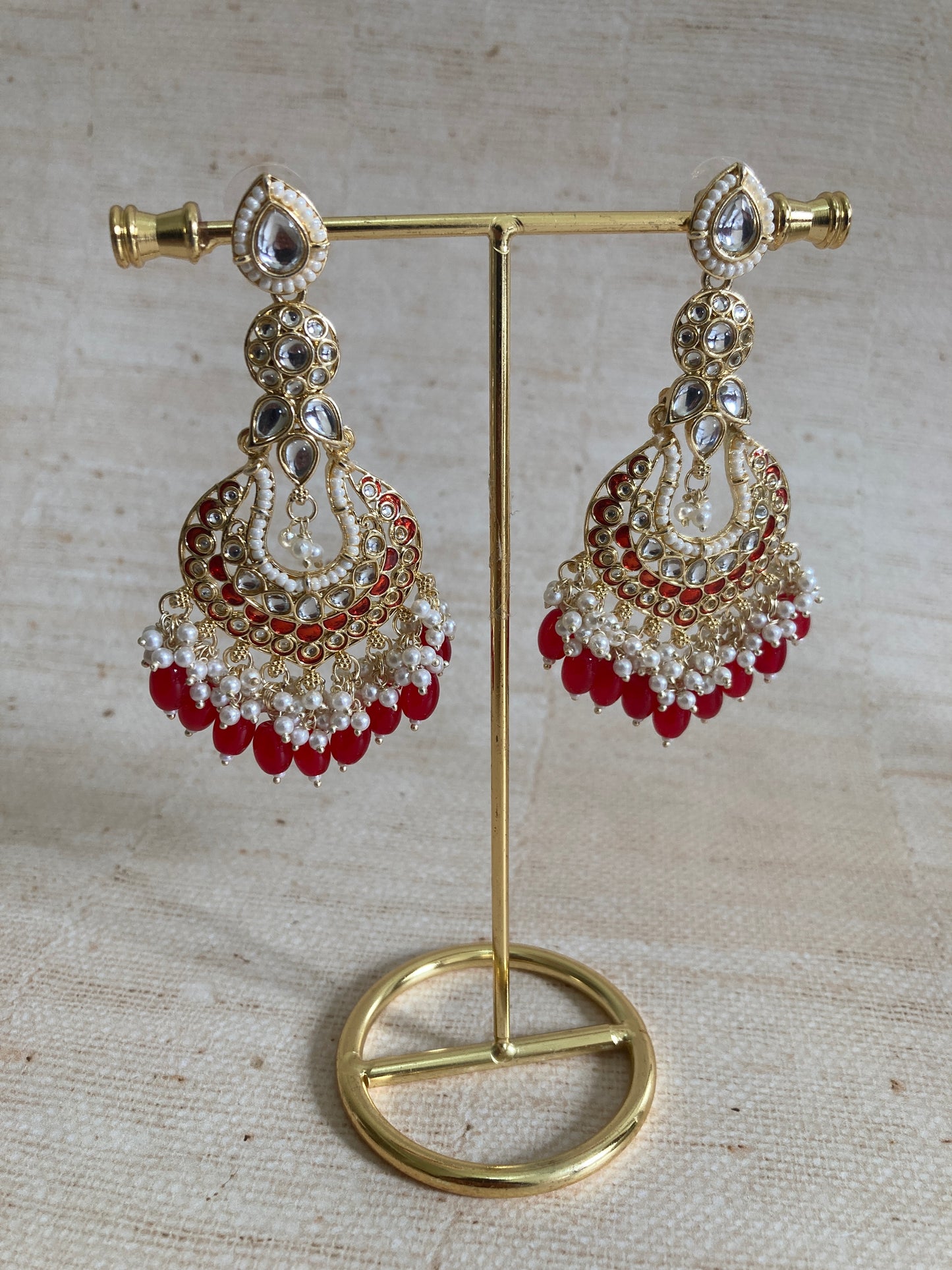 Tahmina Meenakari Red Gold Plated Indian Earrings (ST980)