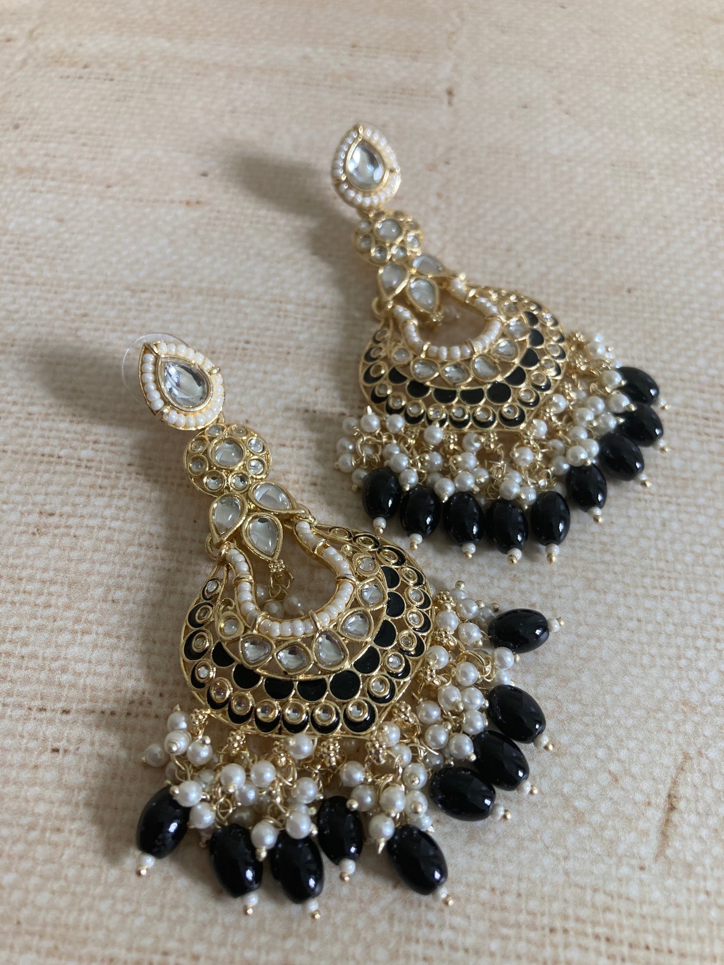 Tahmina Meenakari Black Gold Plated Indian Earrings (ST980)