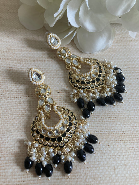 Tahmina Meenakari Black Gold Plated Indian Earrings (ST980)