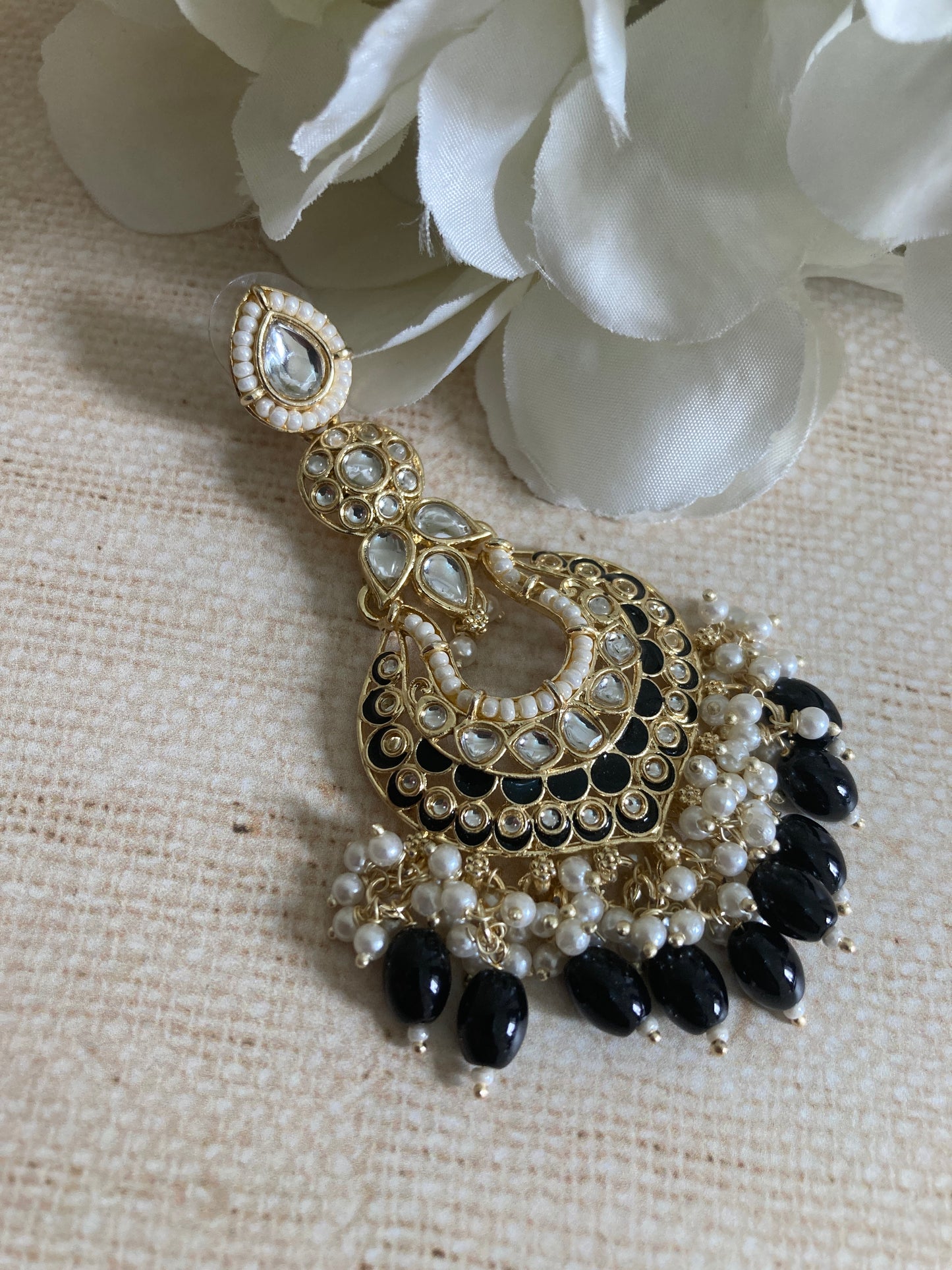 Tahmina Meenakari Black Gold Plated Indian Earrings (ST980)