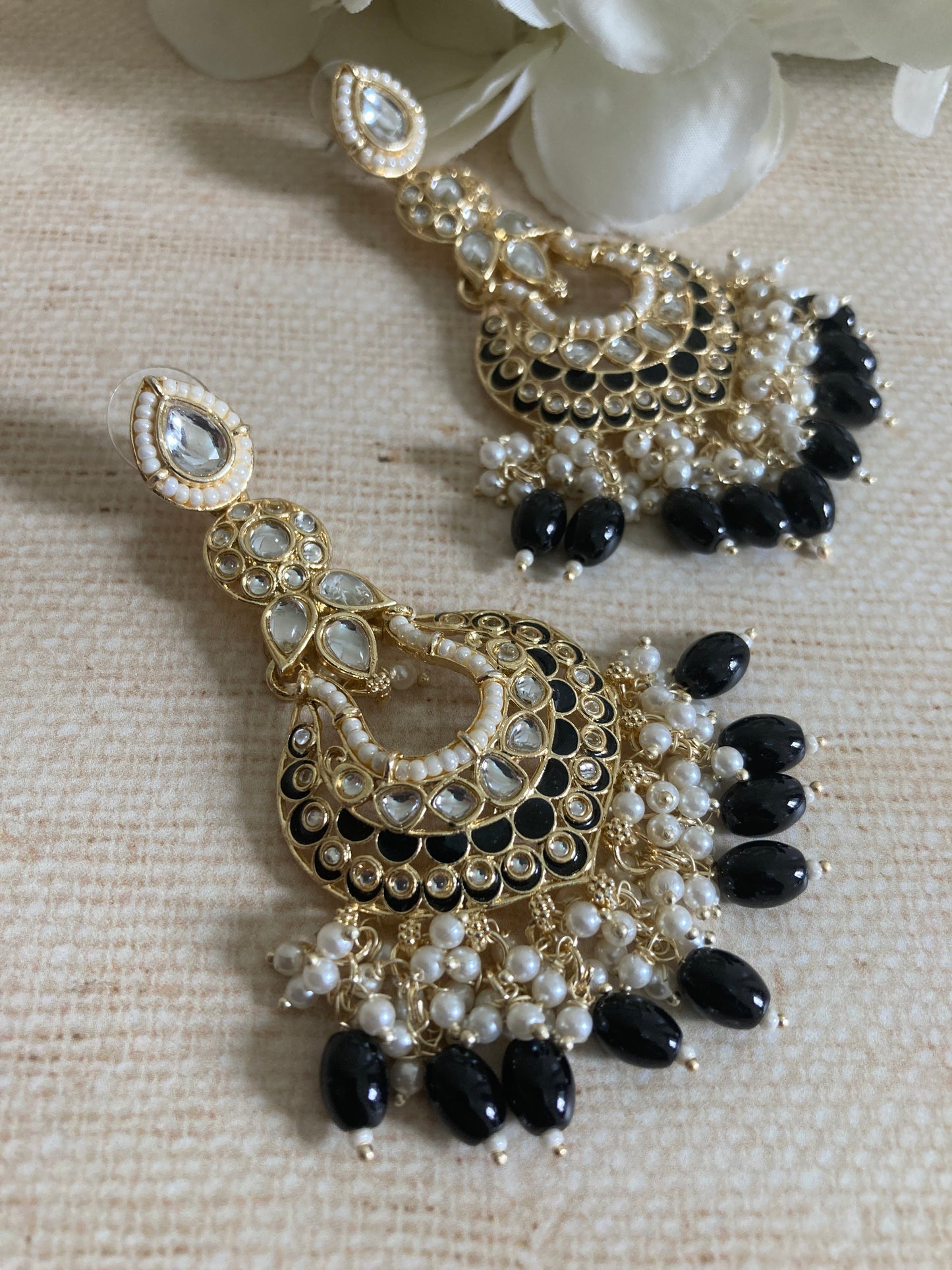 Tahmina Meenakari Black Gold Plated Indian Earrings (ST980)