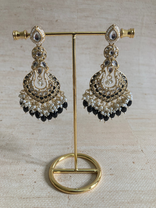 Tahmina Meenakari Black Gold Plated Indian Earrings (ST980)