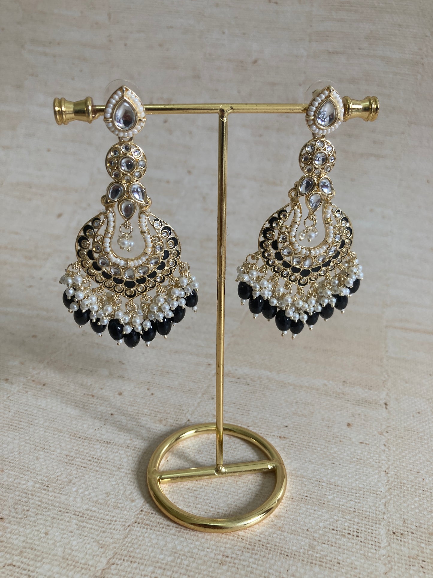 Tahmina Meenakari Black Gold Plated Indian Earrings (ST980)