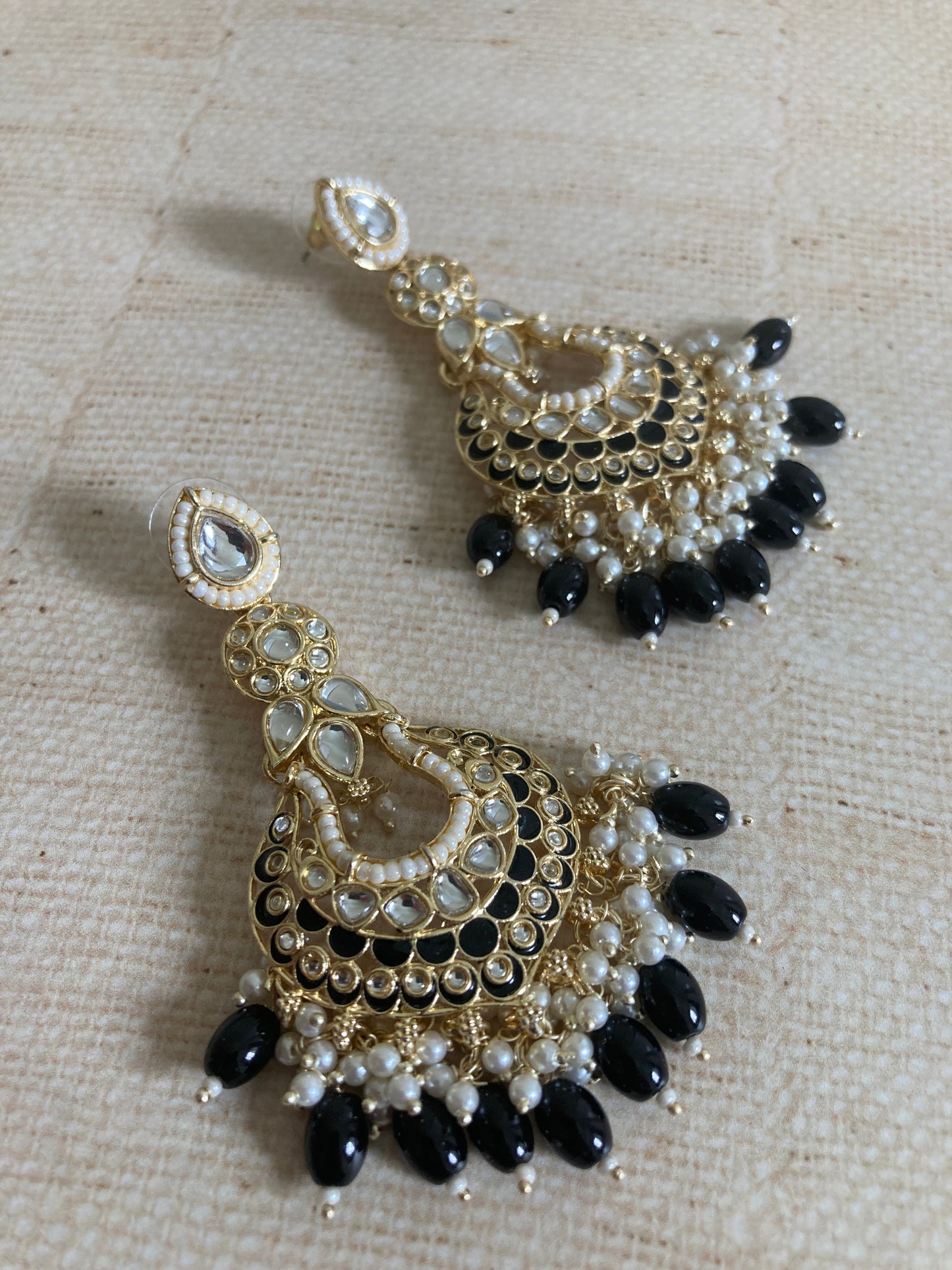 Tahmina Meenakari Black Gold Plated Indian Earrings (ST980)