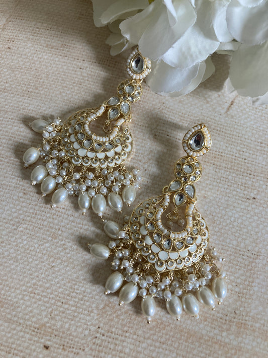 Tahmina Meenakari White Gold Plated Indian Earrings (ST980)