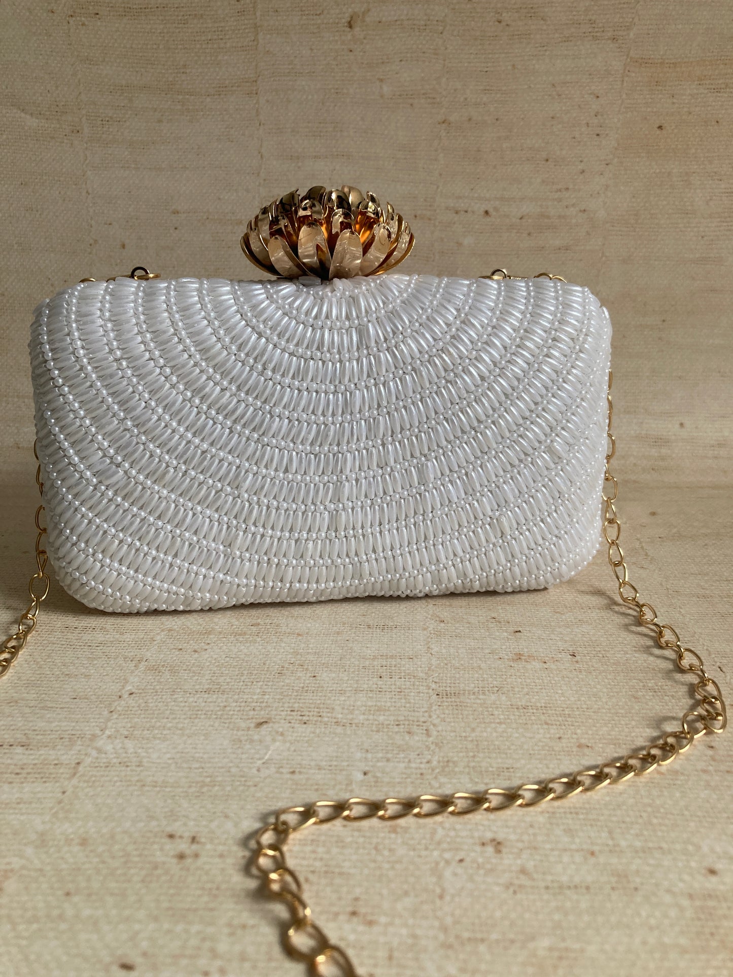 Adele (Rectangular Clutch) (White Pearl) (ST291)