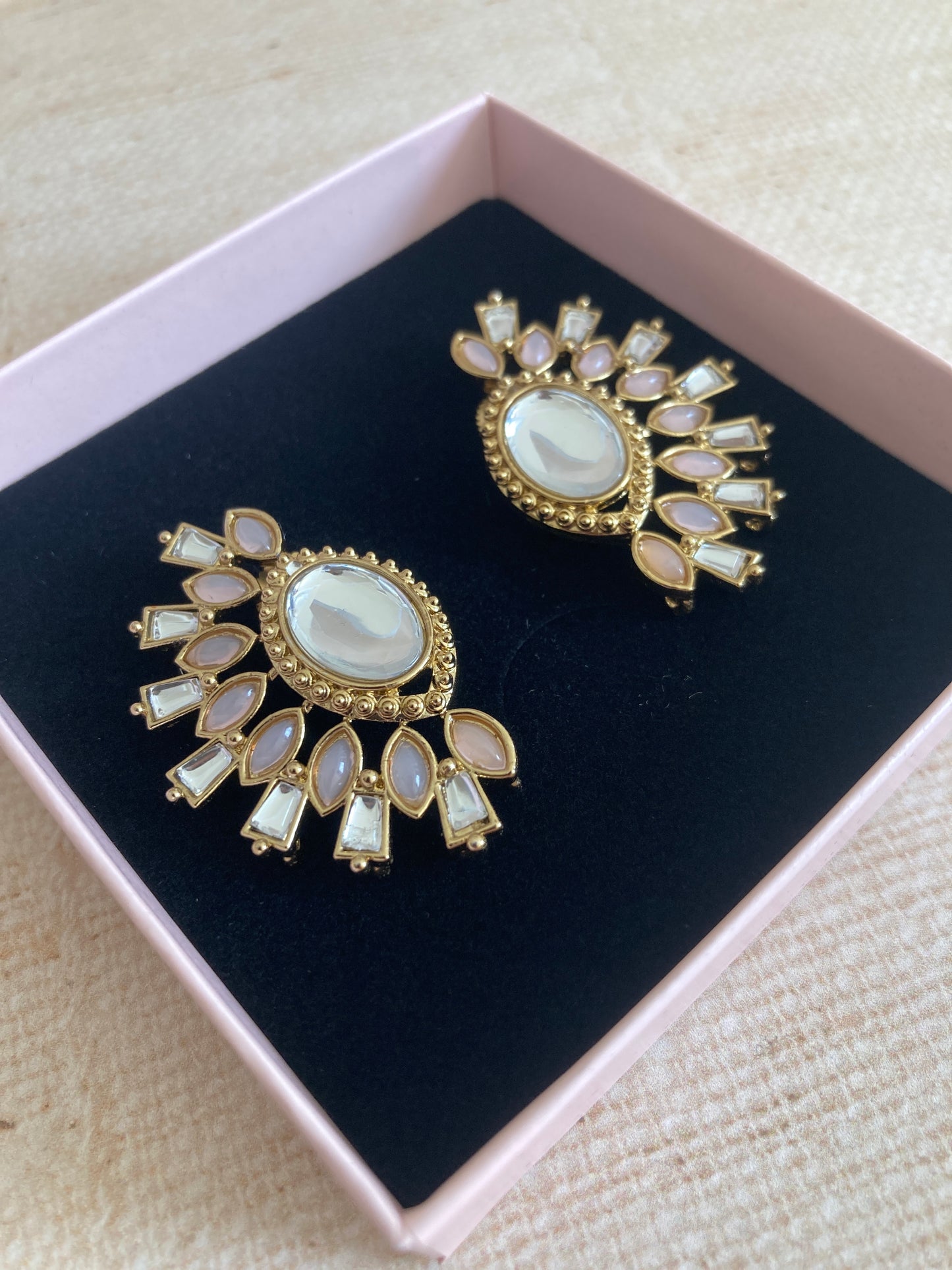 Nova Light Pink Kundan Earrings (ST981)