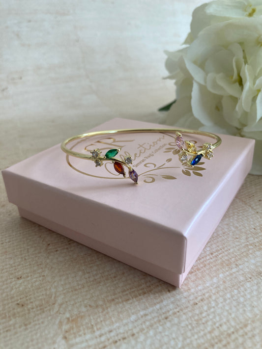 Multicoloured Gold Dainty Leaf Cuff Bangle (ST876)