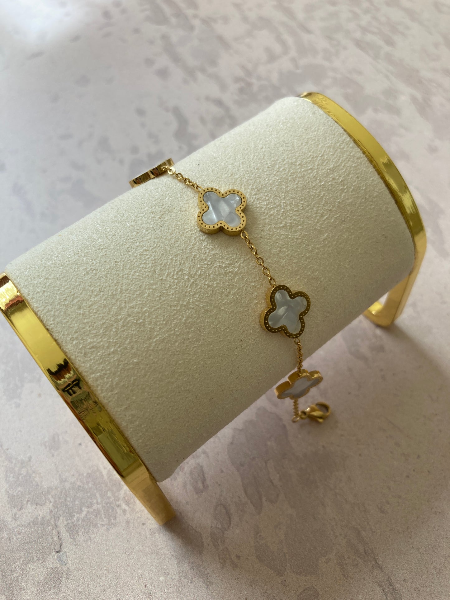 Buy Gold White Adina Clover Bracelet