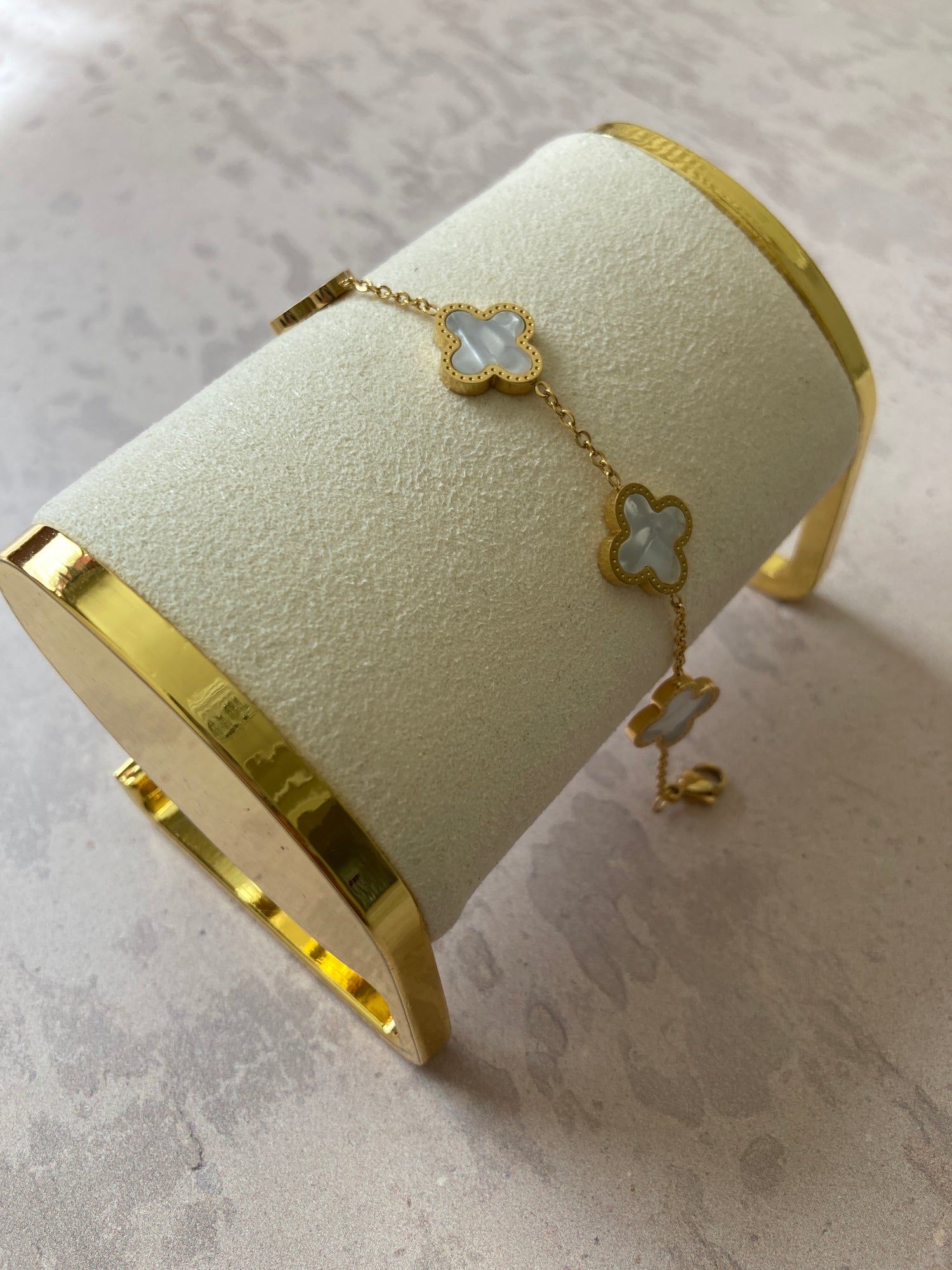 Buy Gold White Adina Clover Bracelet